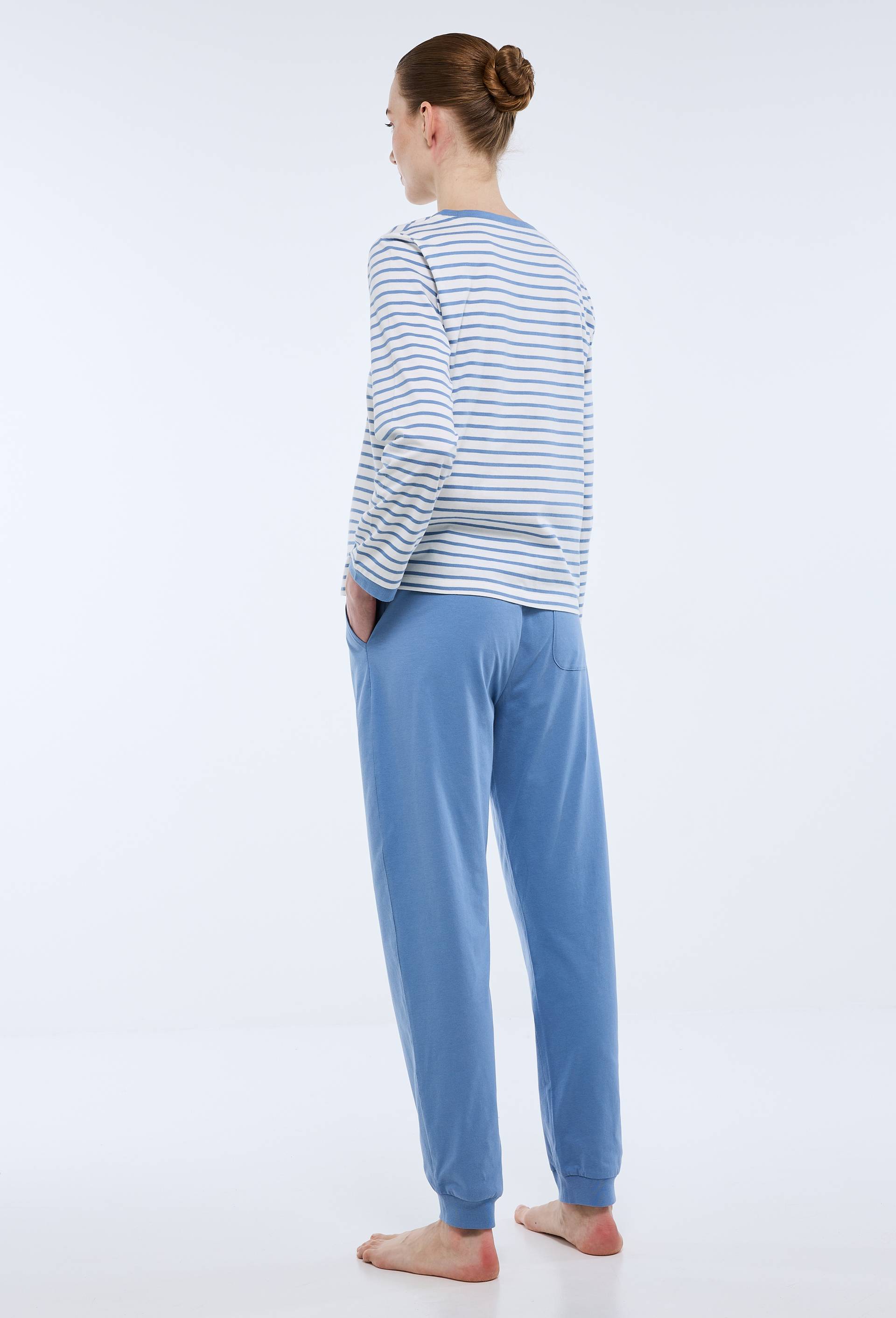 Pyjama haut marini&egrave;re et pantalon uni en coton BIO, Bleu, large image number 1