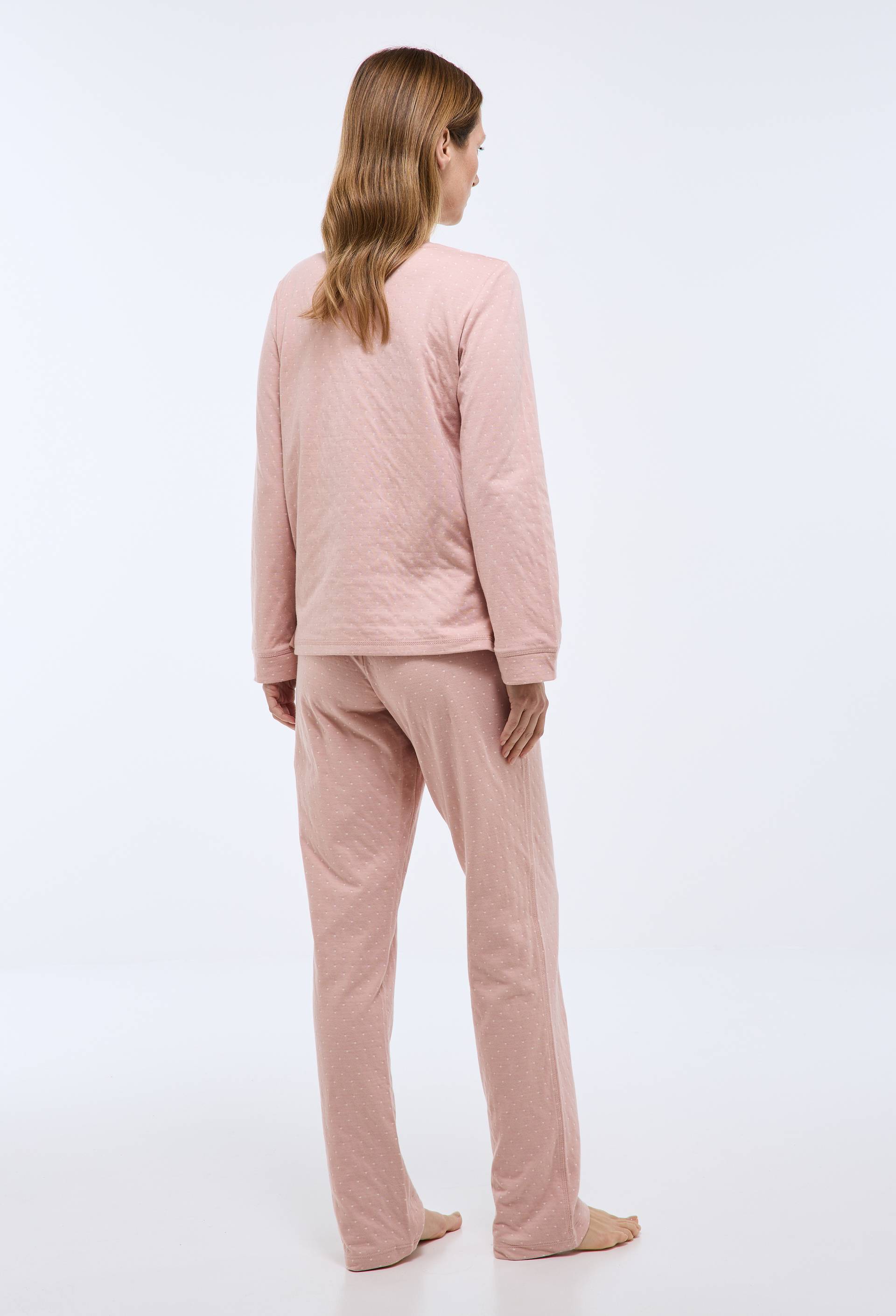Pyjama long &agrave; pois et &agrave; rayures en coton BIO, Rose, large image number 2