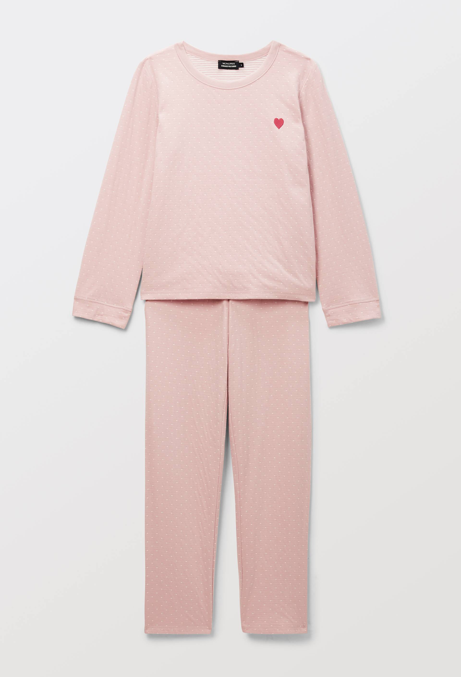 Pyjama long &agrave; pois et &agrave; rayures en coton BIO, Rose, large image number 3