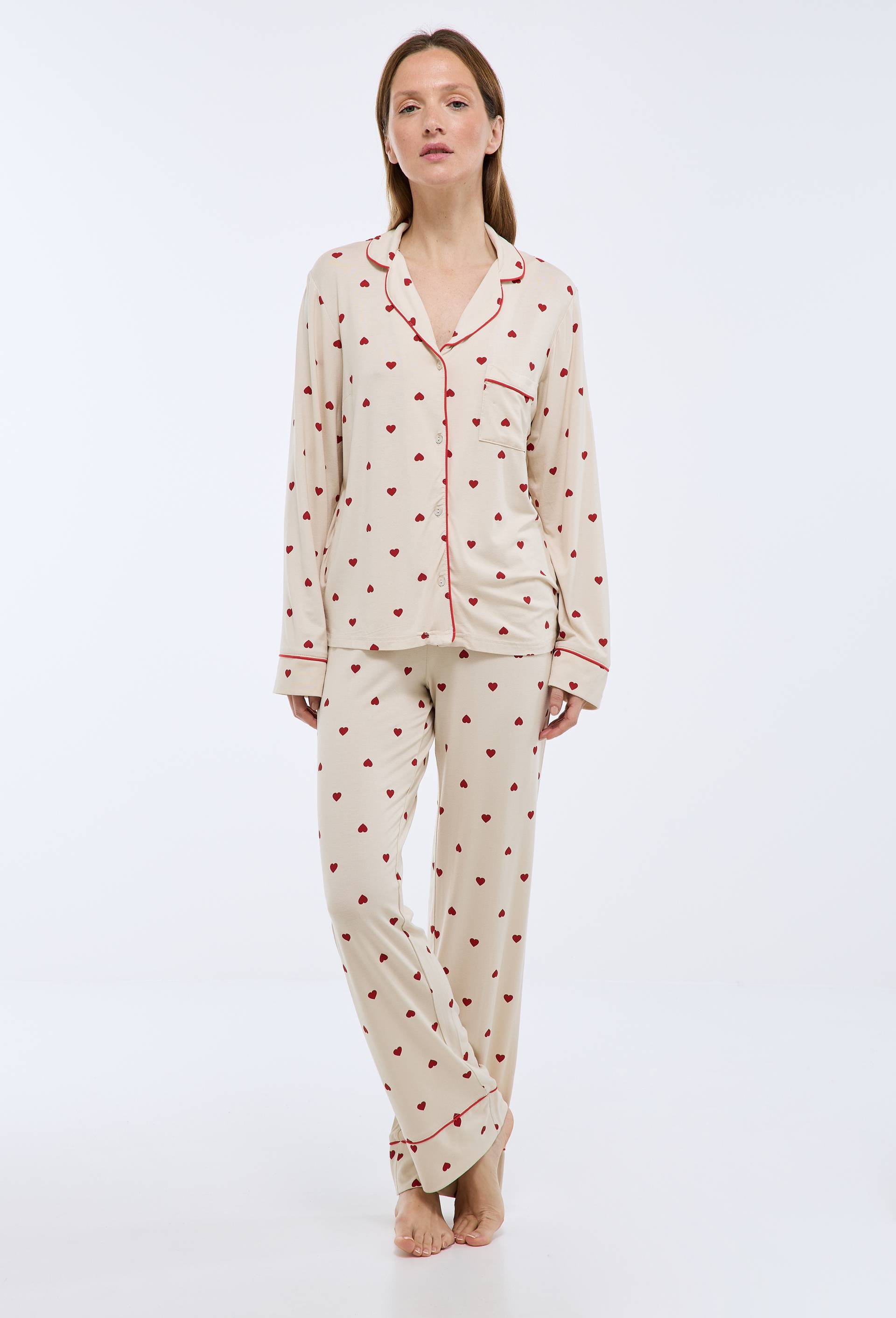 Pyjama fluide &agrave; coeur, Ecru, large image number 0.0