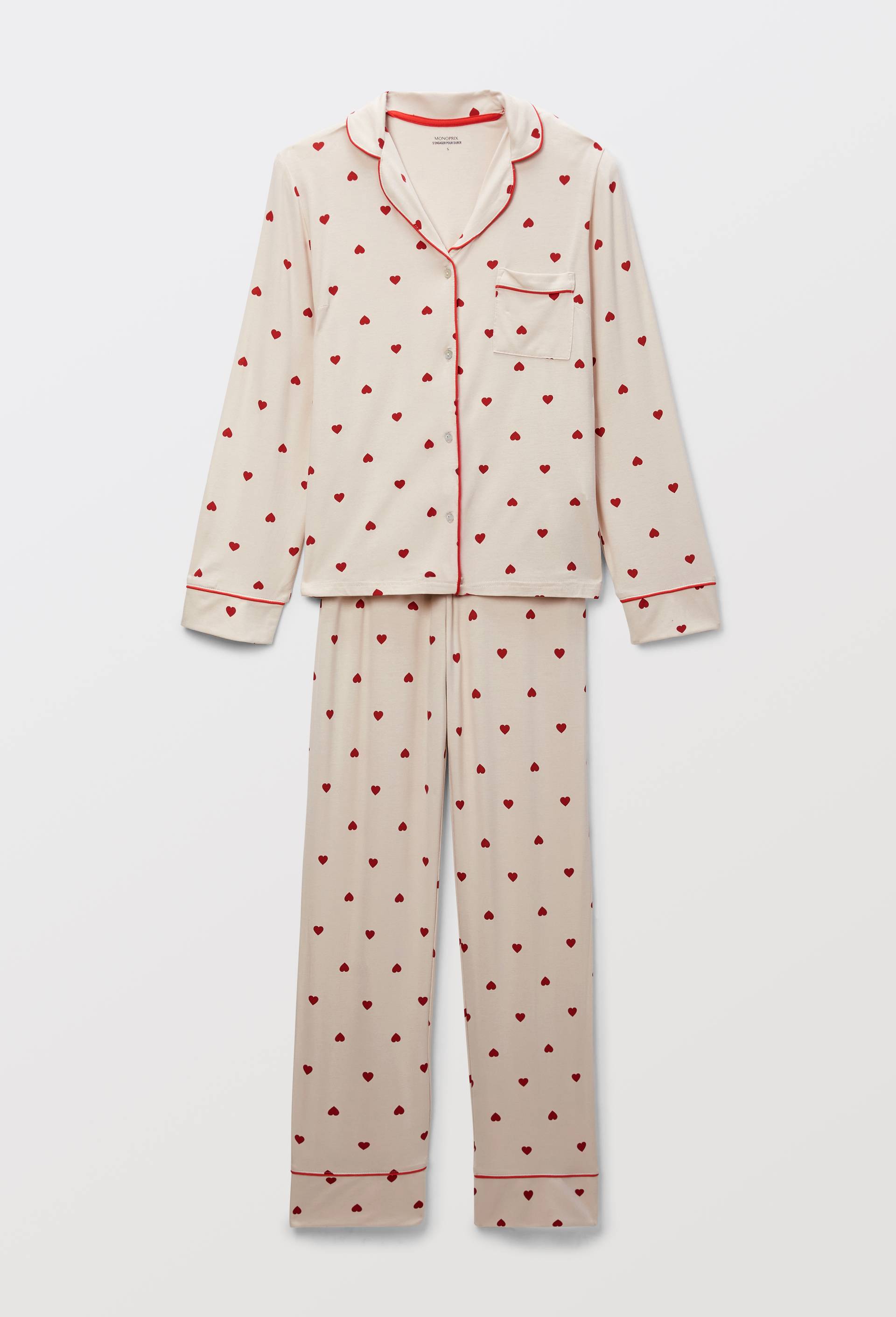 Pyjama fluide &agrave; coeur, Ecru, large image number 2.0