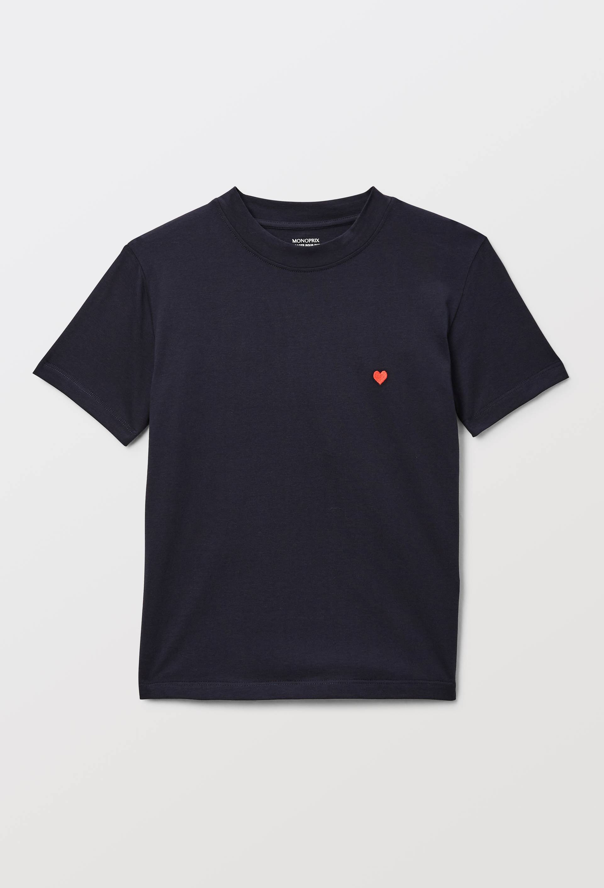 T-shirt col rond broderie coeur, Bleu fonc&eacute;, large image number 2