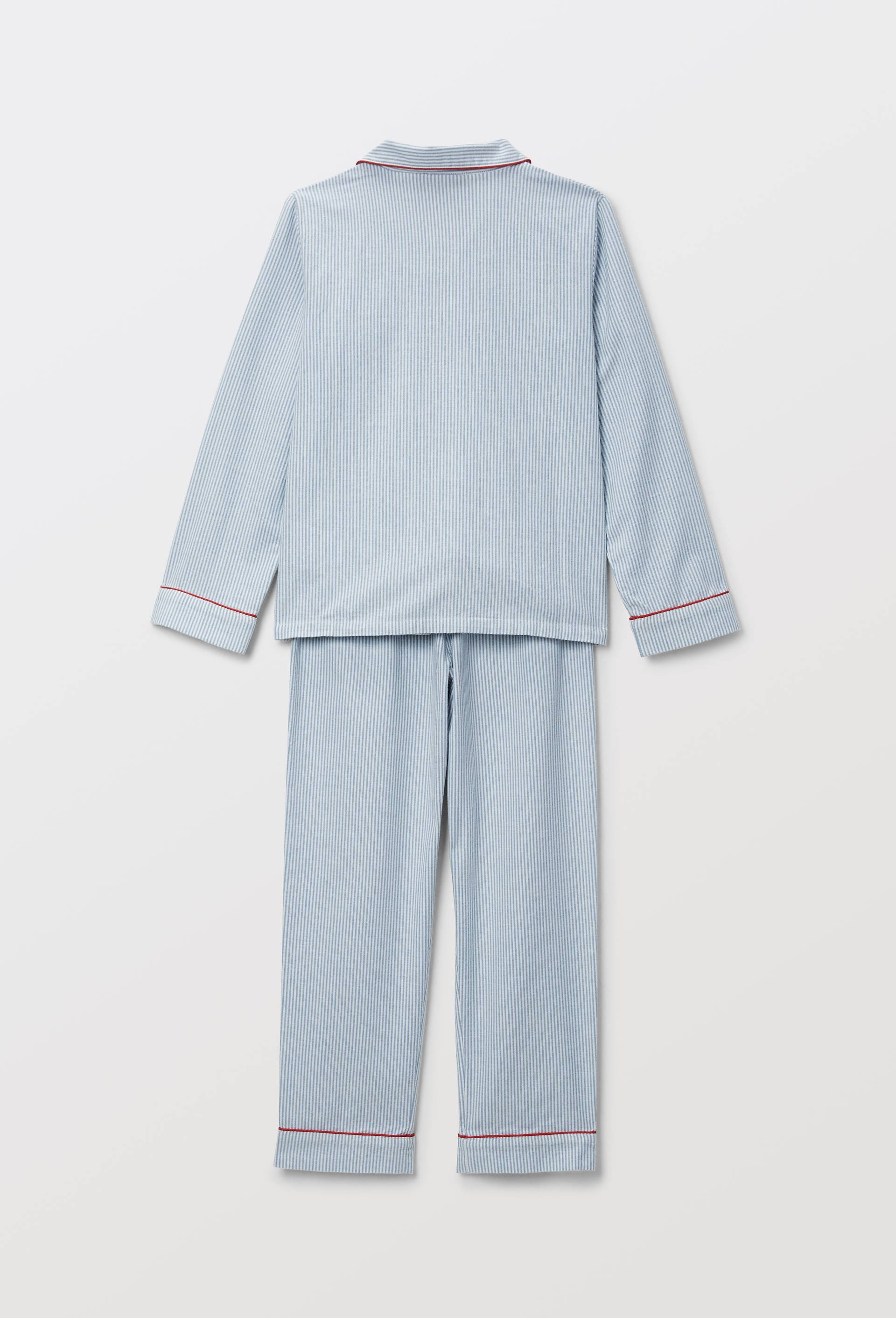 Pyjama chemise manches longues ray&eacute; avec coeur brod&eacute; en coton, Bleu, large image number 2.0