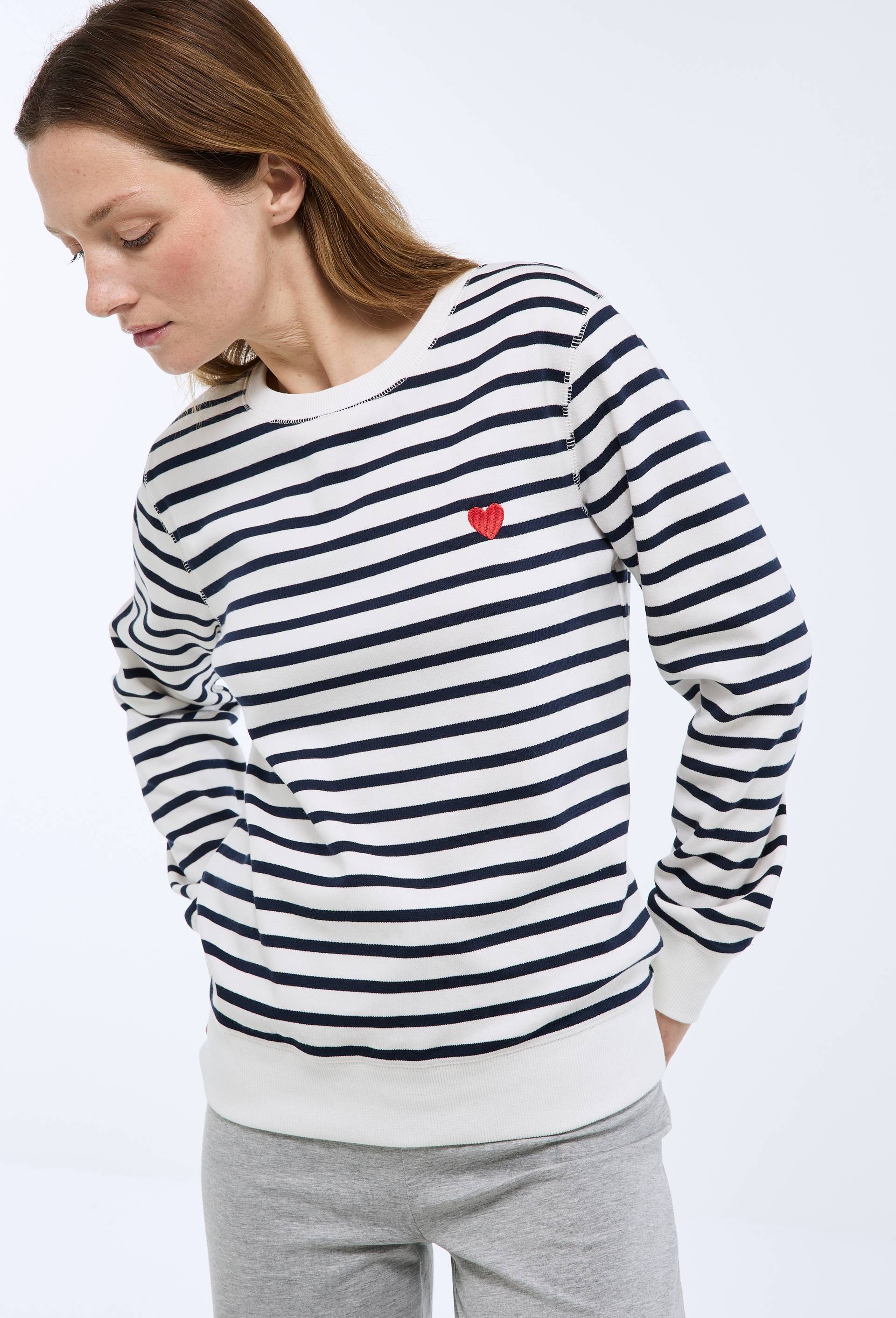 Sweat marini&egrave;re avec broderie coeur en molleton, Blanc, swatch image