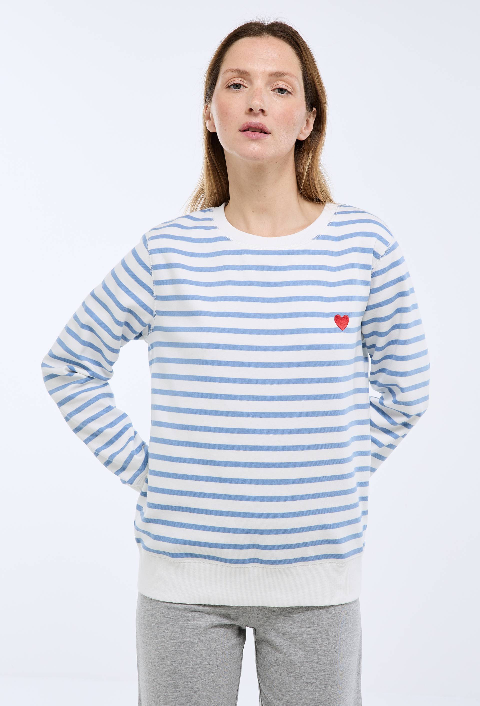 Sweat marini&egrave;re avec broderie coeur en molleton, Bleu, swatch image
