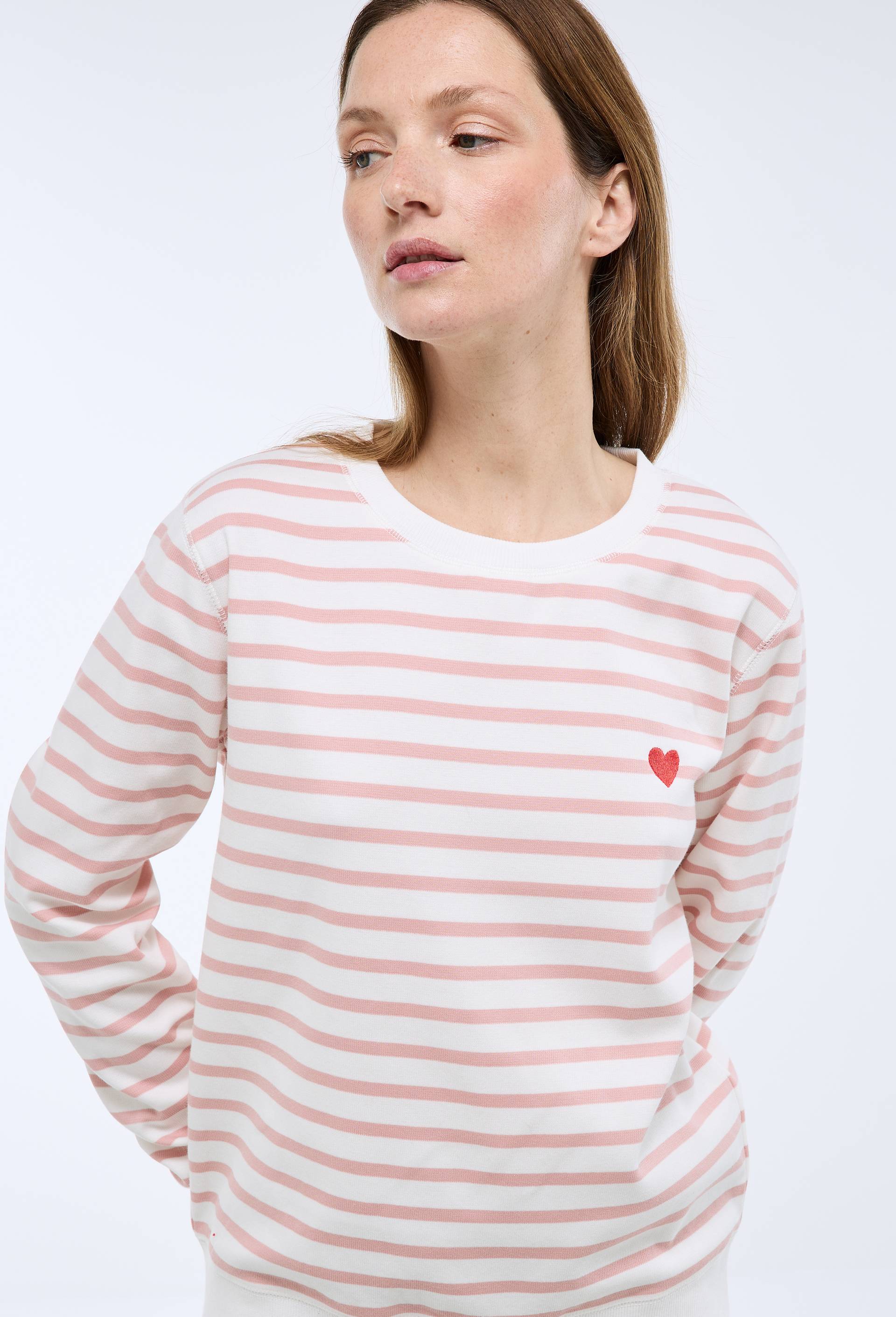 Sweat marini&egrave;re avec broderie coeur en molleton, Rose, large image number 0.0
