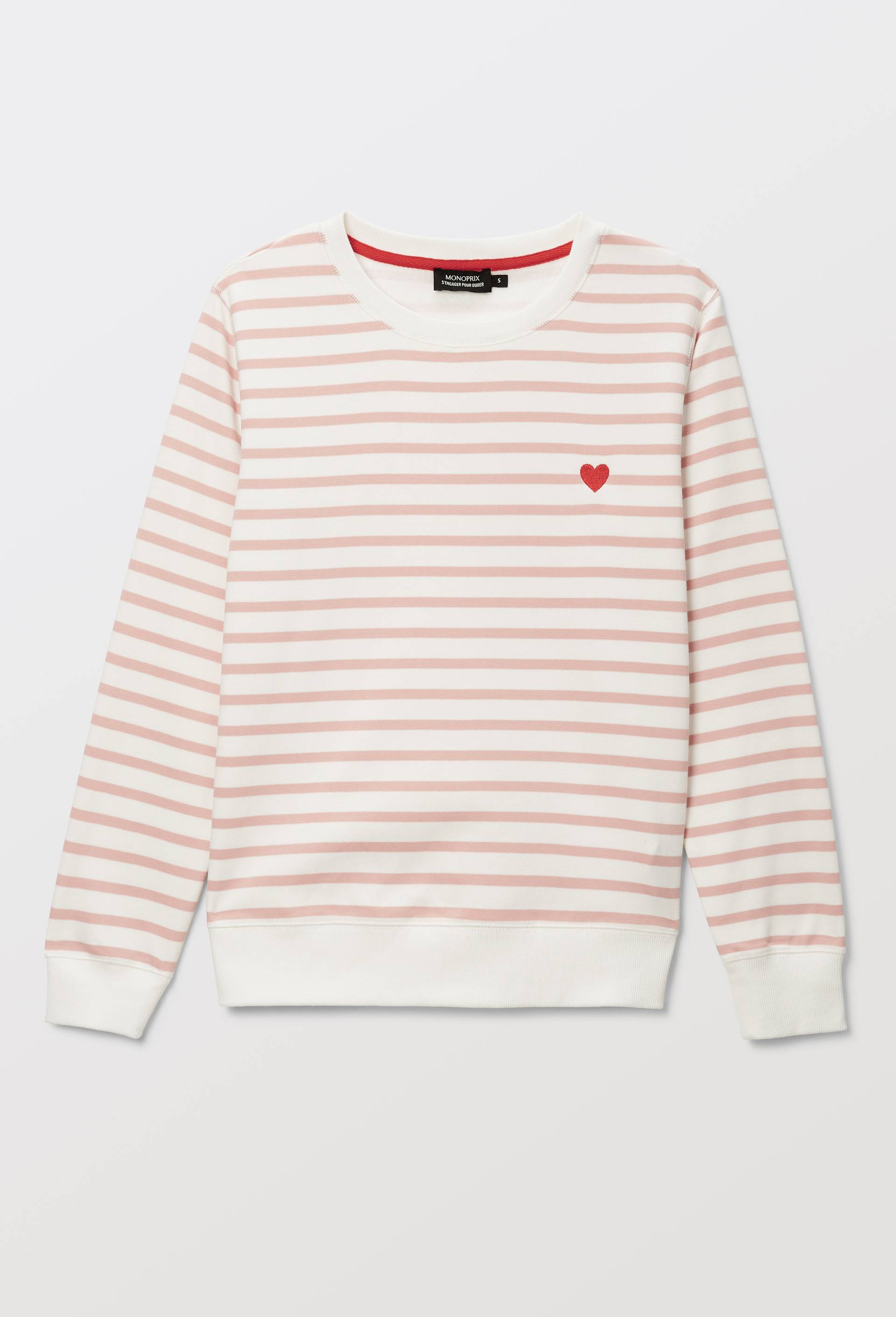 Sweat marini&egrave;re avec broderie coeur en molleton, Rose, large image number 2.0