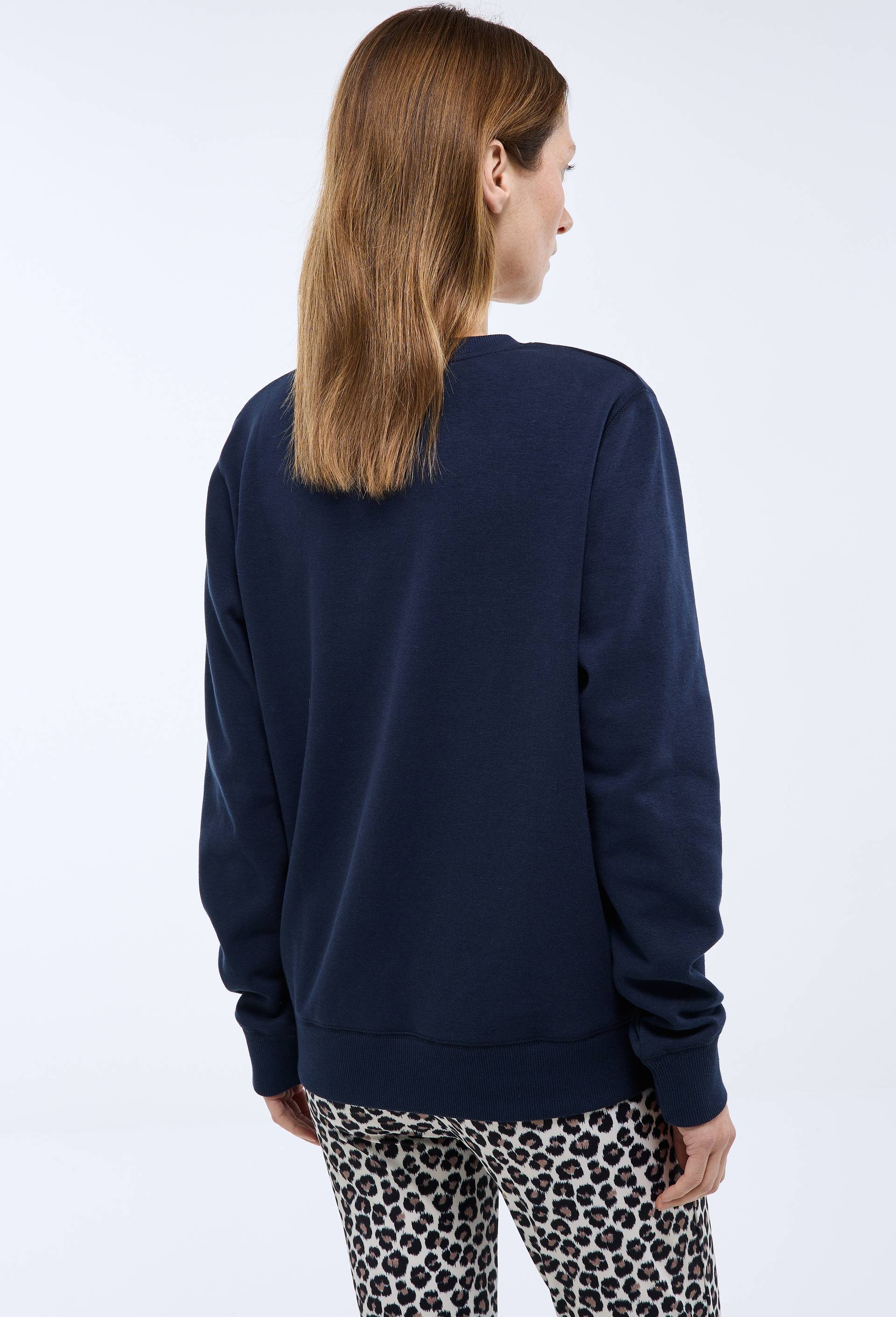 Sweat uni avec broderie coeur en molleton, Bleu fonc&eacute;, large image number 1
