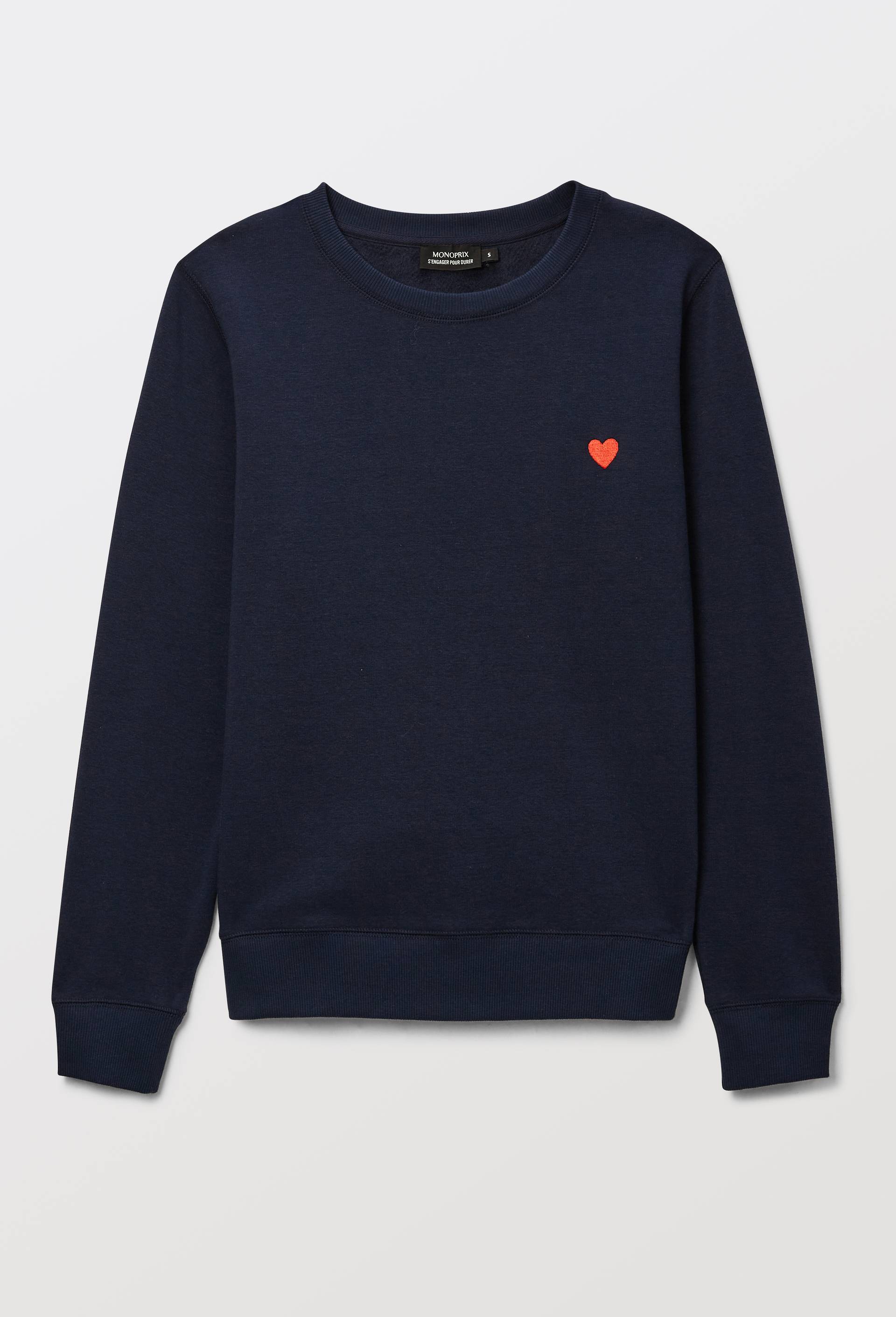 Sweat uni avec broderie coeur en molleton, Bleu fonc&eacute;, large image number 2