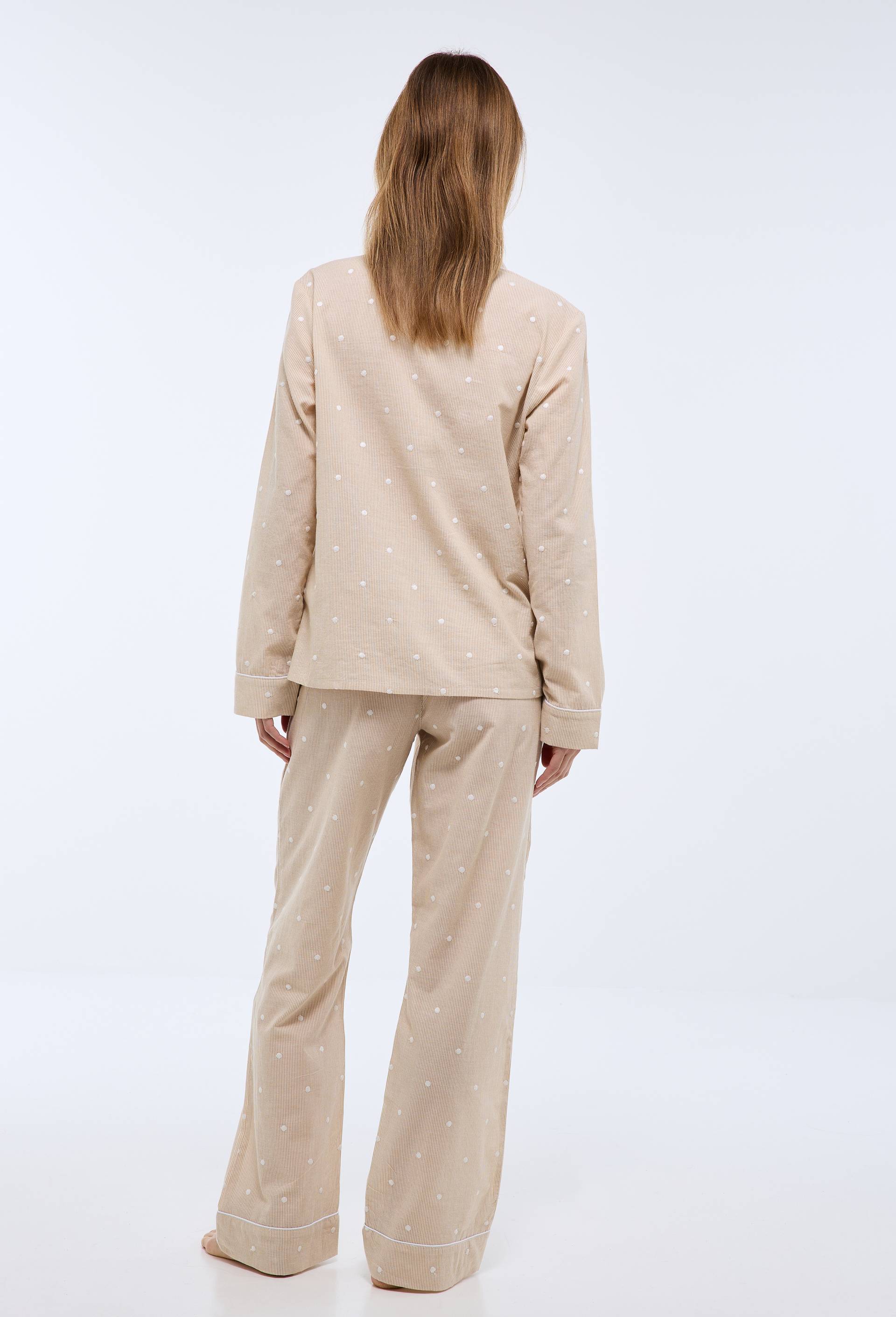 Pyjama long &agrave; rayures et pois brod&eacute;s en coton BIO, Beige, large image number 1.0