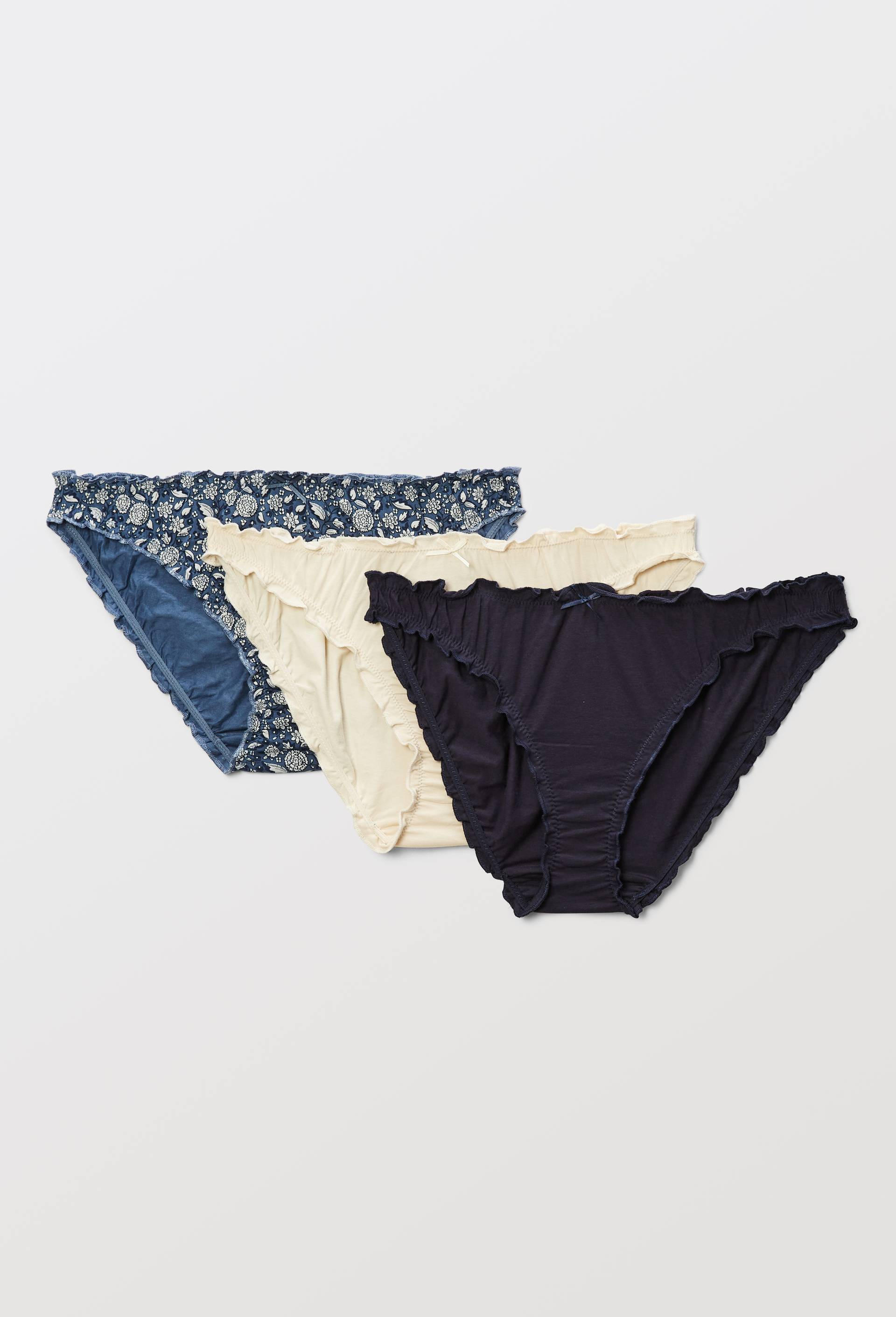 Lot de 3 culottes froufrou JULIE en coton BIO GOTS, Bleu fonc&eacute;, large image number 0.0