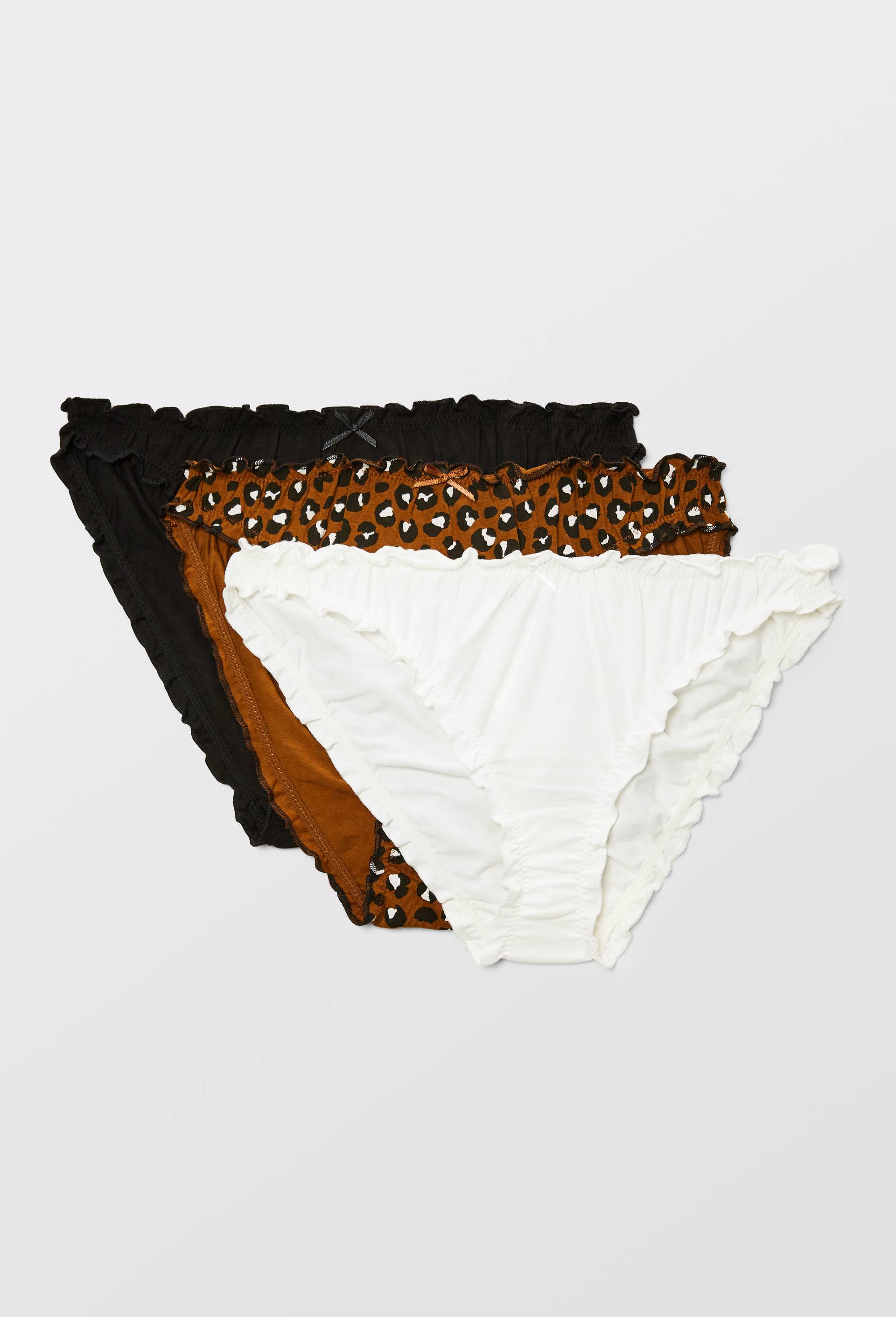 Lot de 3 culottes froufrou JULIE en coton BIO, Brun clair, swatch image