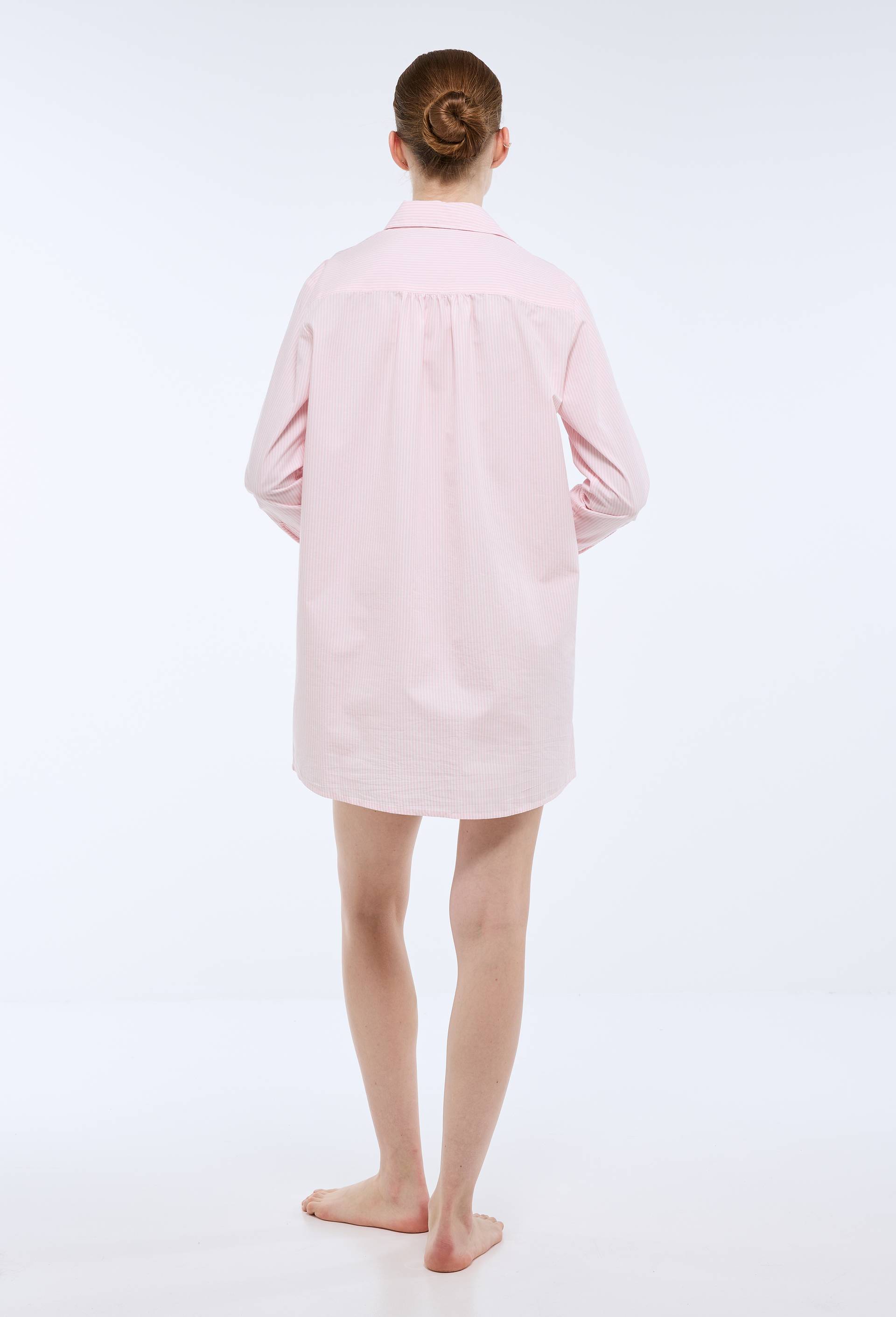 Chemise de nuit ray&eacute;e avec coeur brod&eacute; en voile de coton BIO, Rose, large image number 2