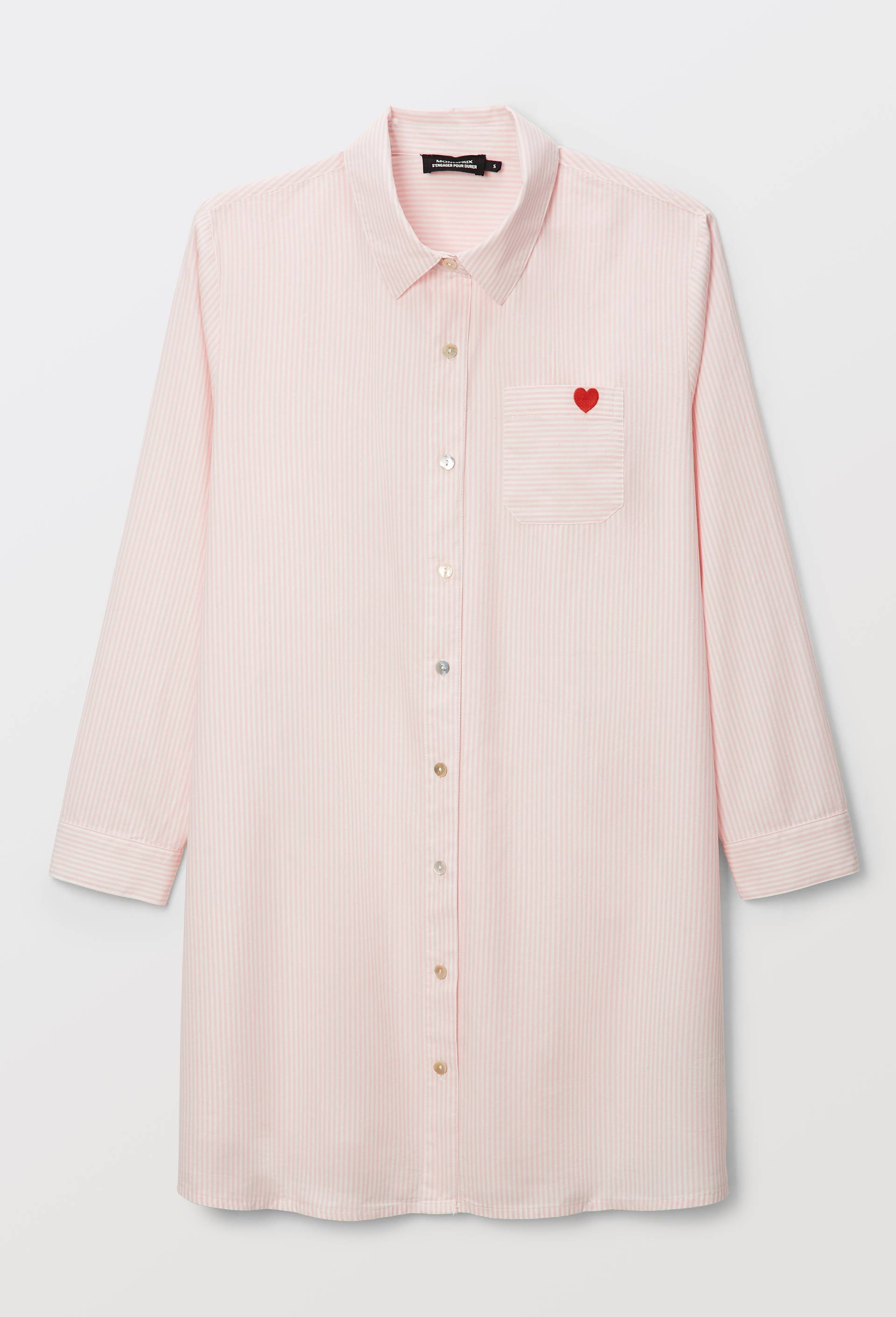 Chemise de nuit ray&eacute;e avec coeur brod&eacute; en voile de coton BIO, Rose, large image number 3