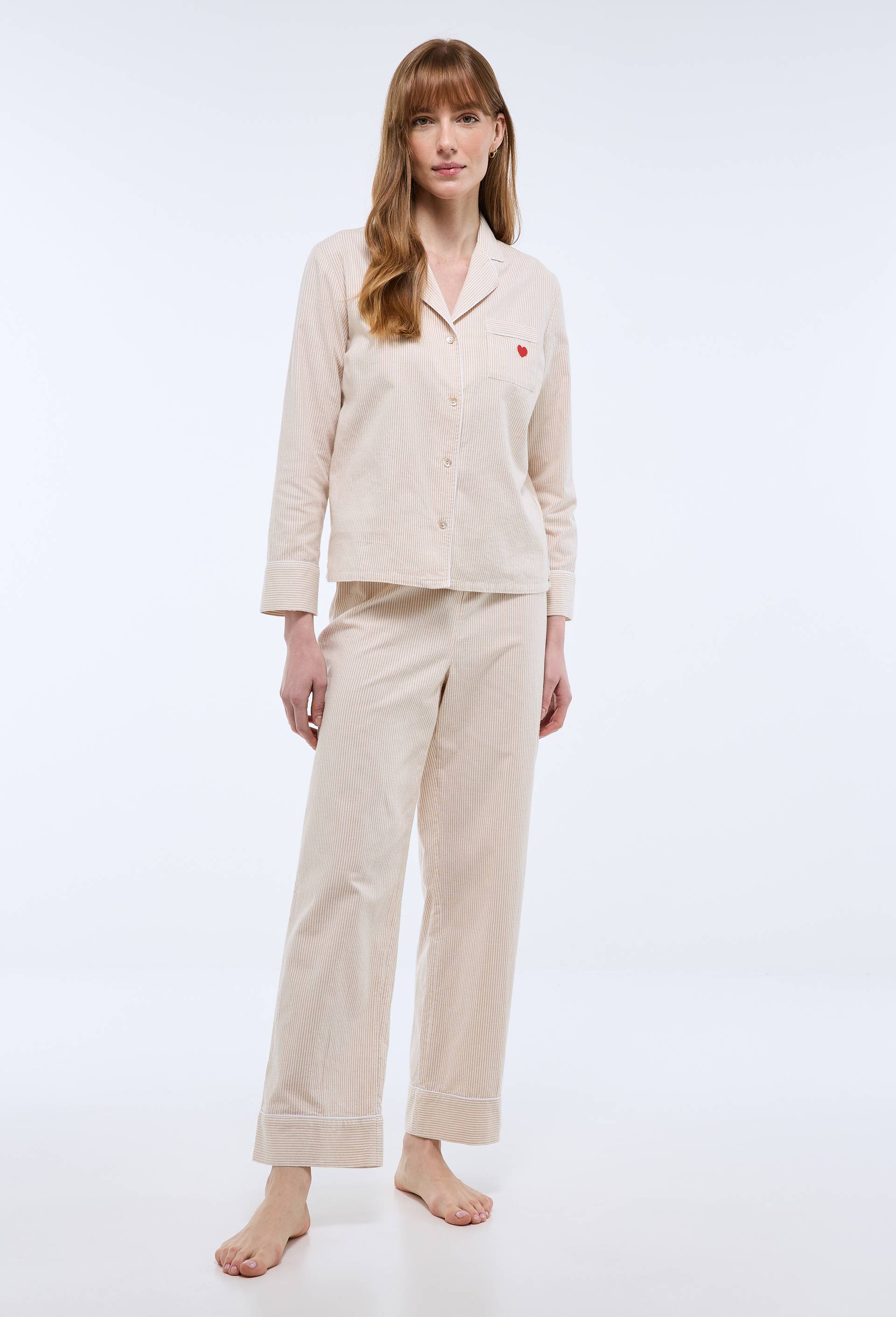 Pyjama ray&eacute; en flanelle de coton BIO et broderie coeur, Beige clair, large image number 0