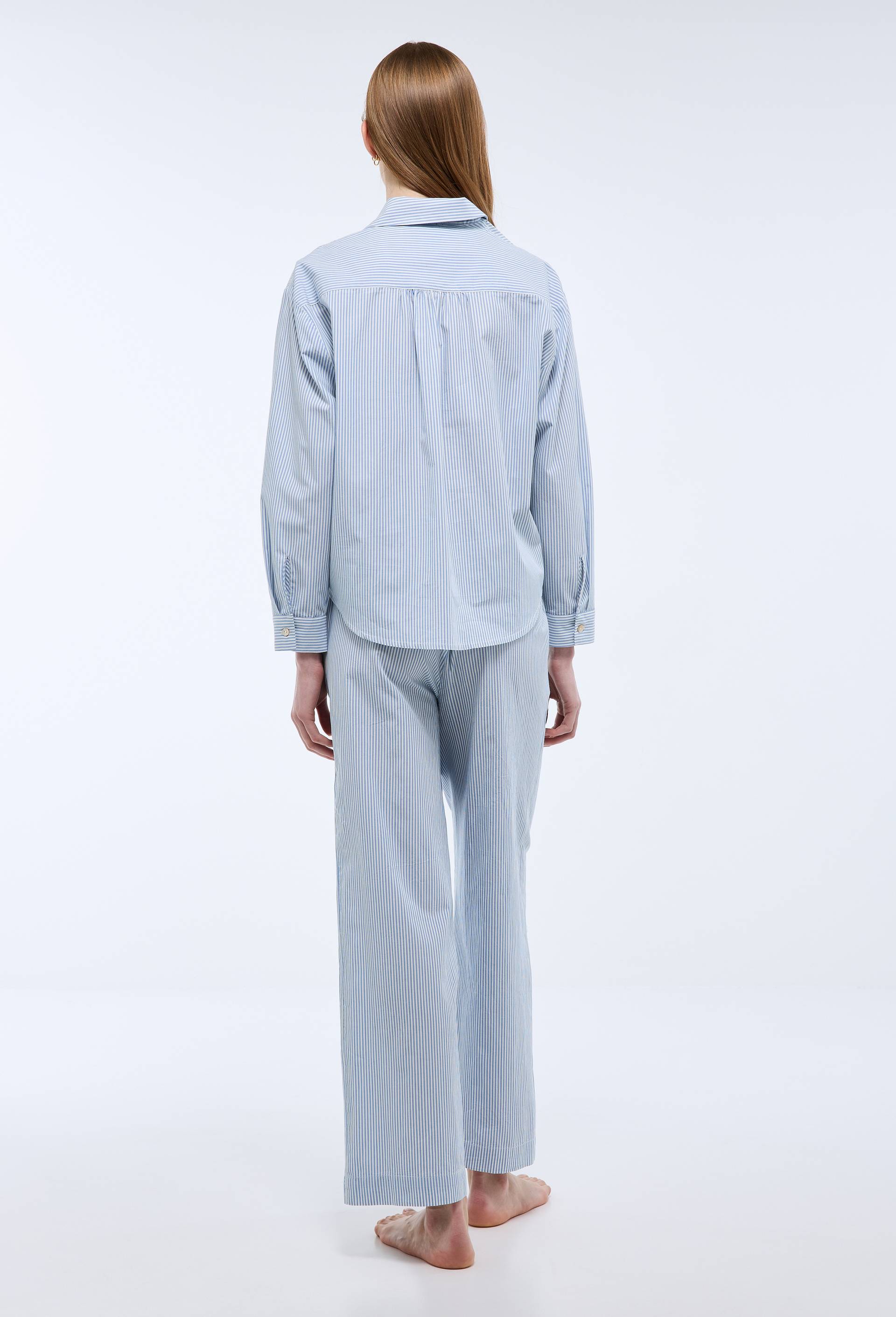 Pyjama ray&eacute; avec coeur brod&eacute; en voile de coton BIO, Bleu clair, large image number 1.0