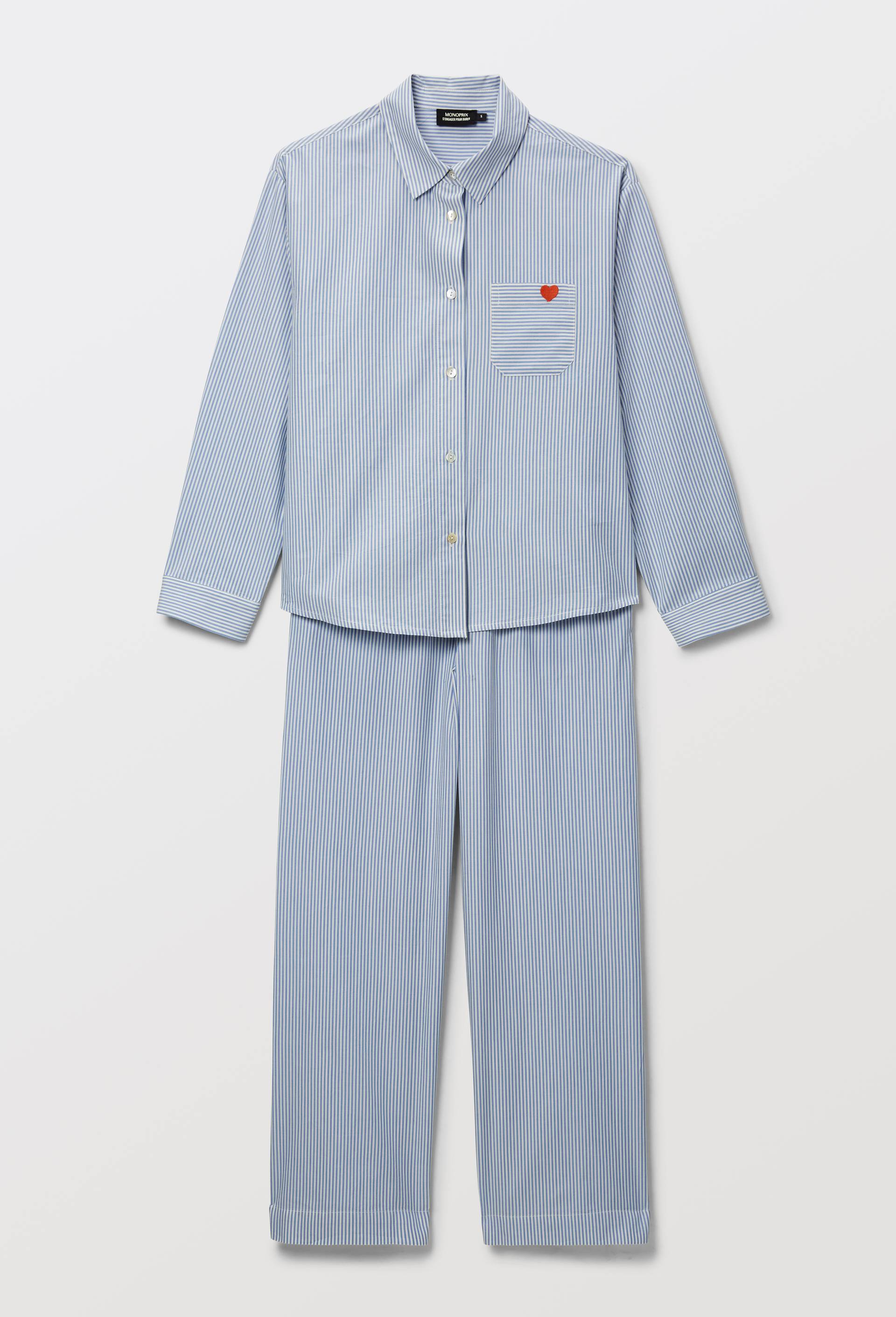 Pyjama ray&eacute; avec coeur brod&eacute; en voile de coton BIO, Bleu clair, large image number 2