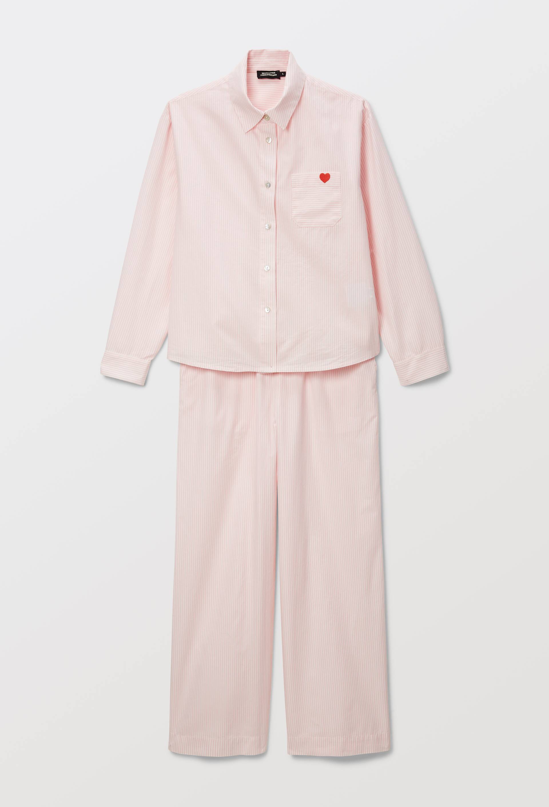 Pyjama ray&eacute; avec coeur brod&eacute; en voile de coton BIO, Rose, large image number 2.0