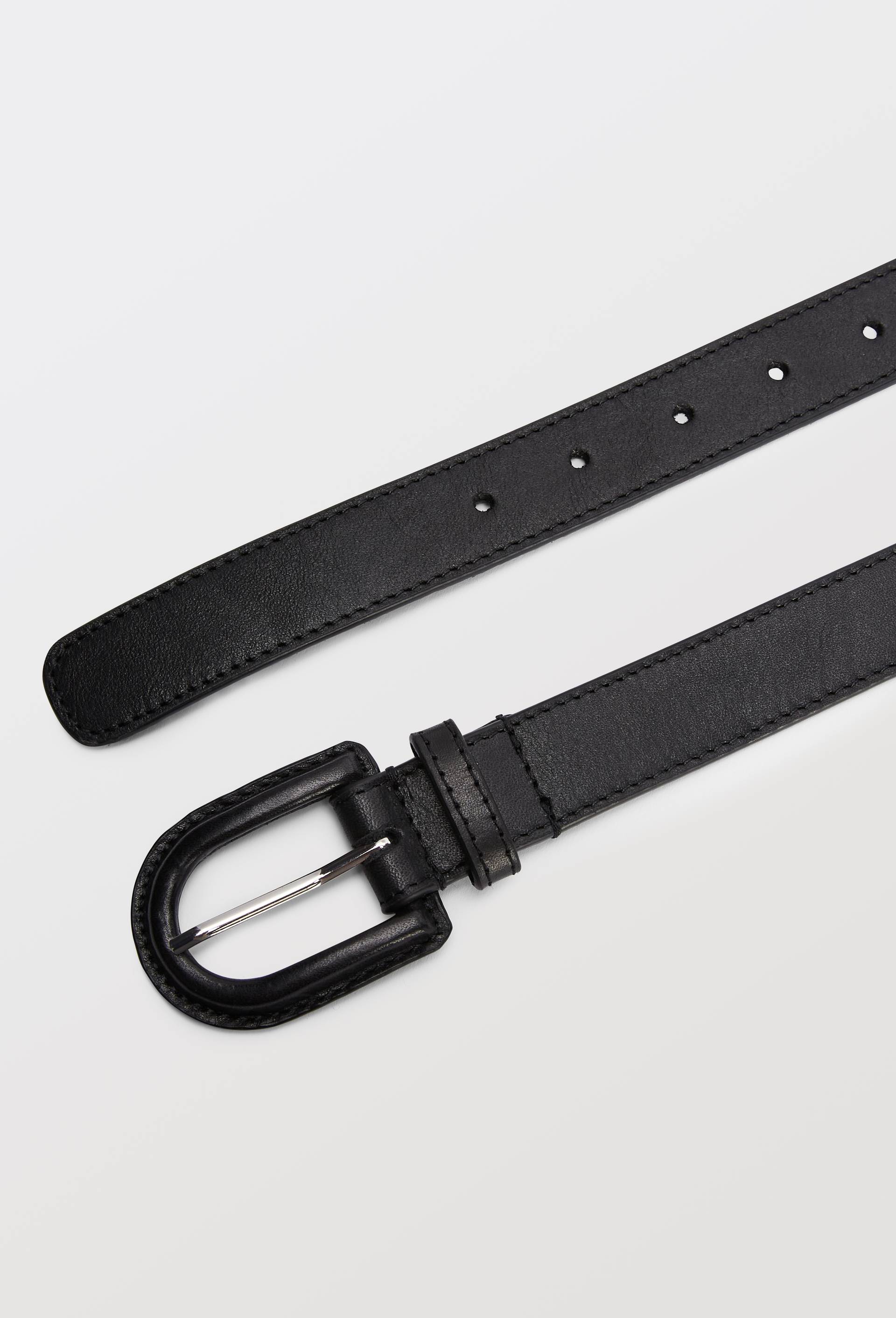 Ceinture 2,5cm en cuir avec boucle recouverte, Noir, large image number 2