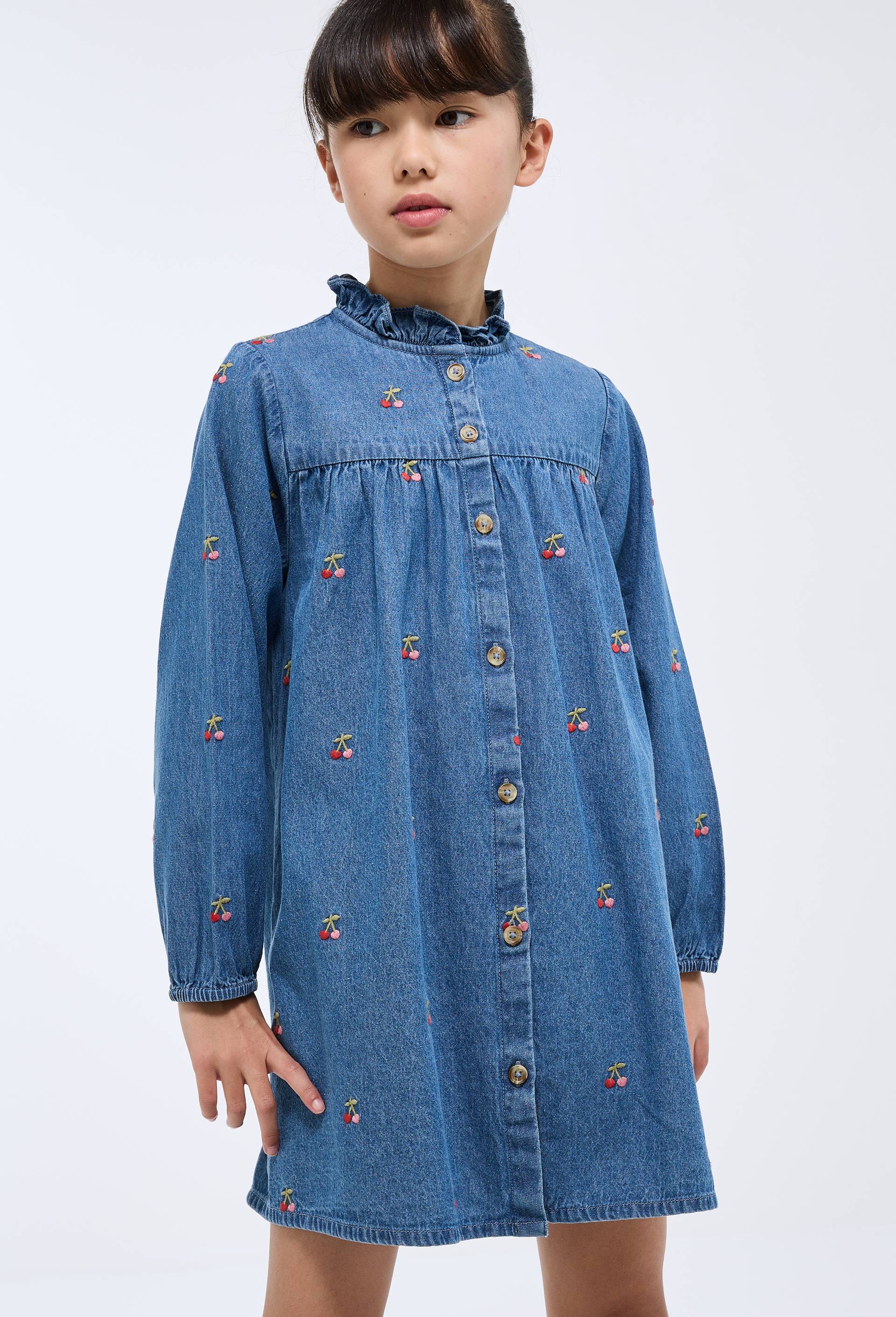 Robe en denim brod&eacute;e, Bleu fonc&eacute;, large image number 0.0