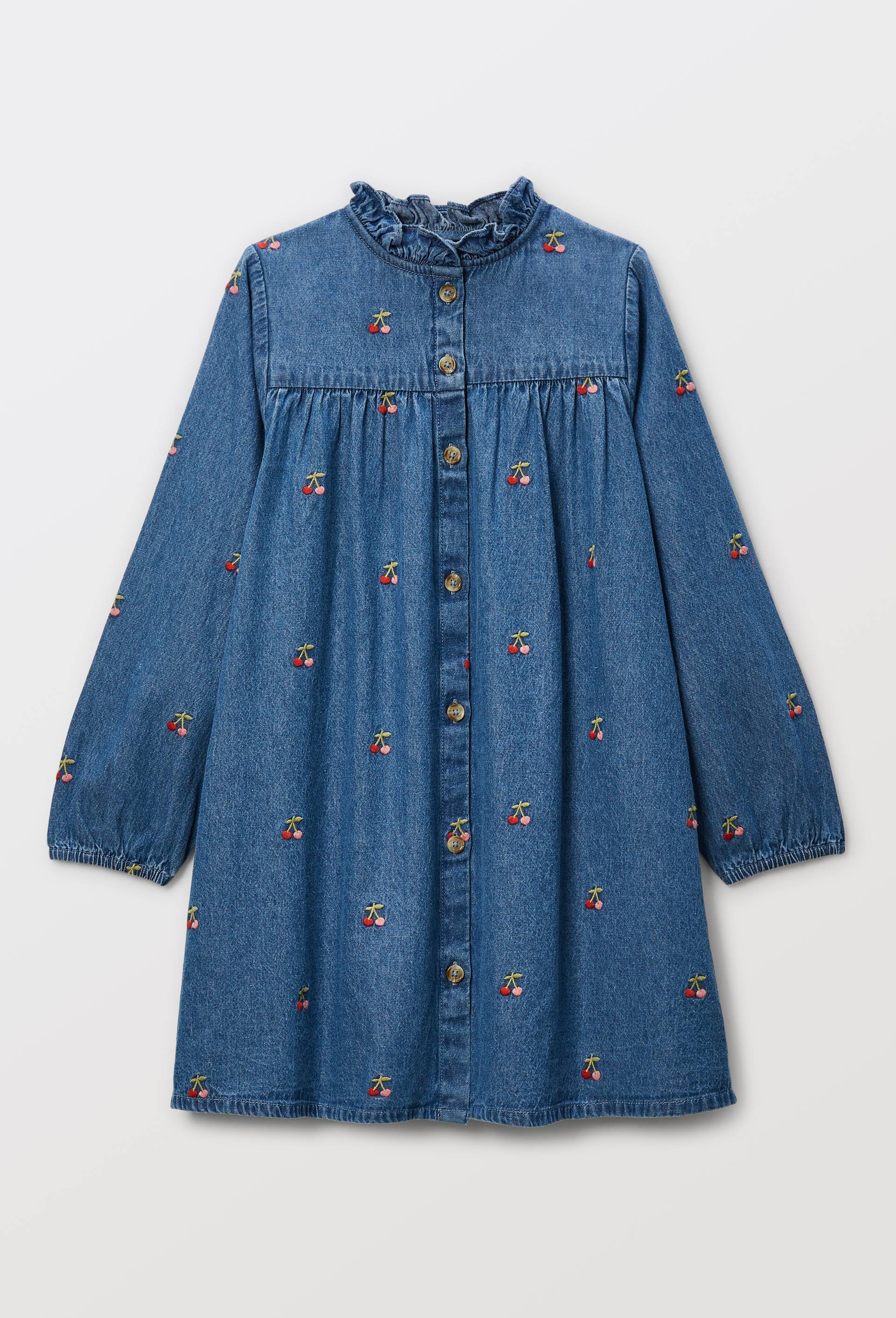 Robe en denim brod&eacute;e, Bleu fonc&eacute;, large image number 1