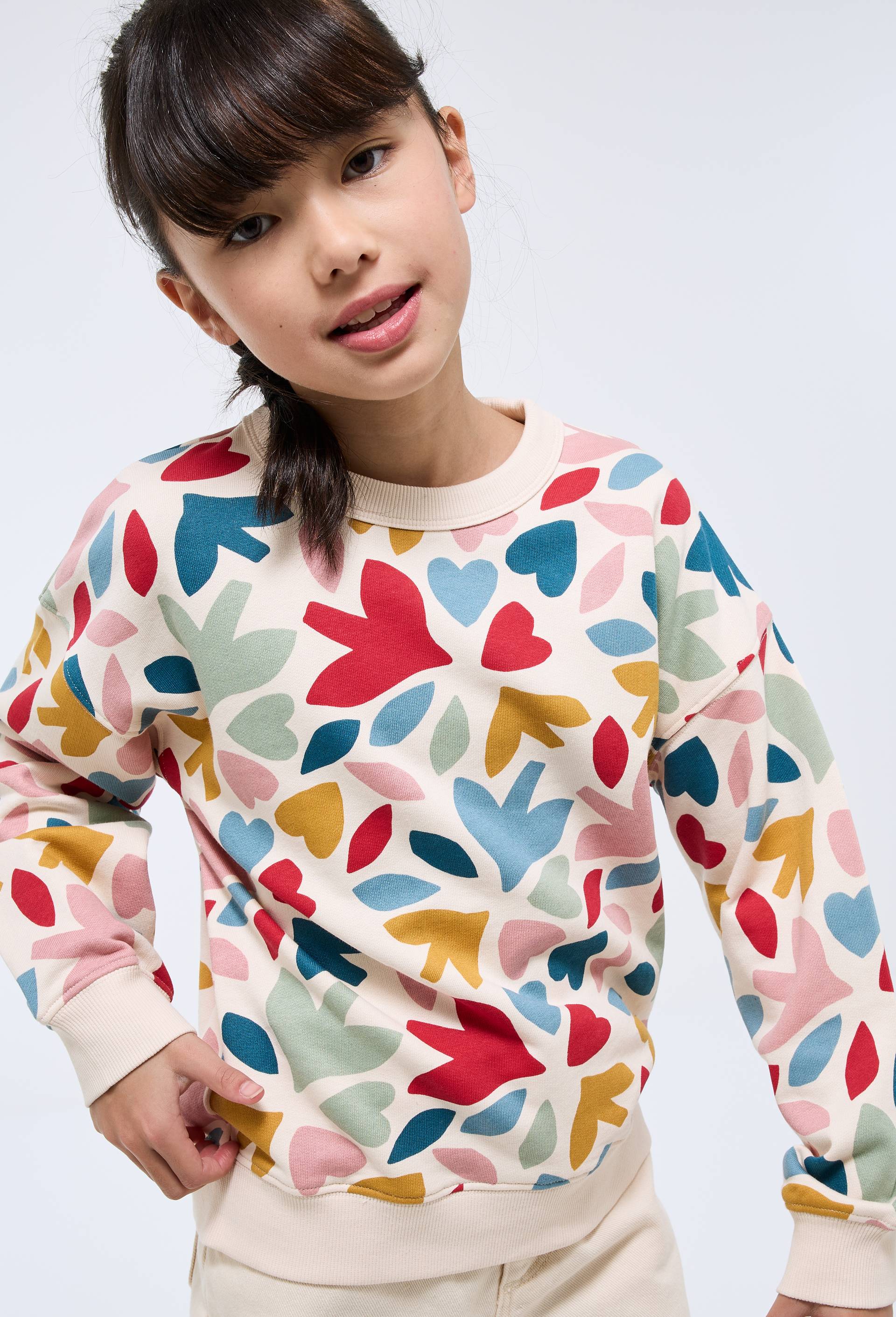 Sweat imprim&eacute; en coton BIO GOTS, Beige clair, large image number 1