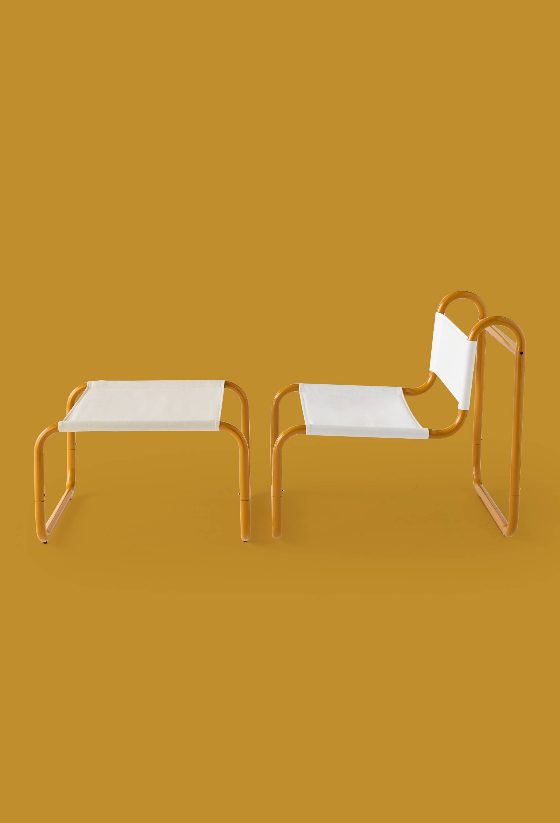 Exclu web - Fauteuil tubulaire jaune et beige, 66x60 cm - STUDIO PRISUNIC  x MONOPRIX, Jaune fonc&eacute;, large image number 2