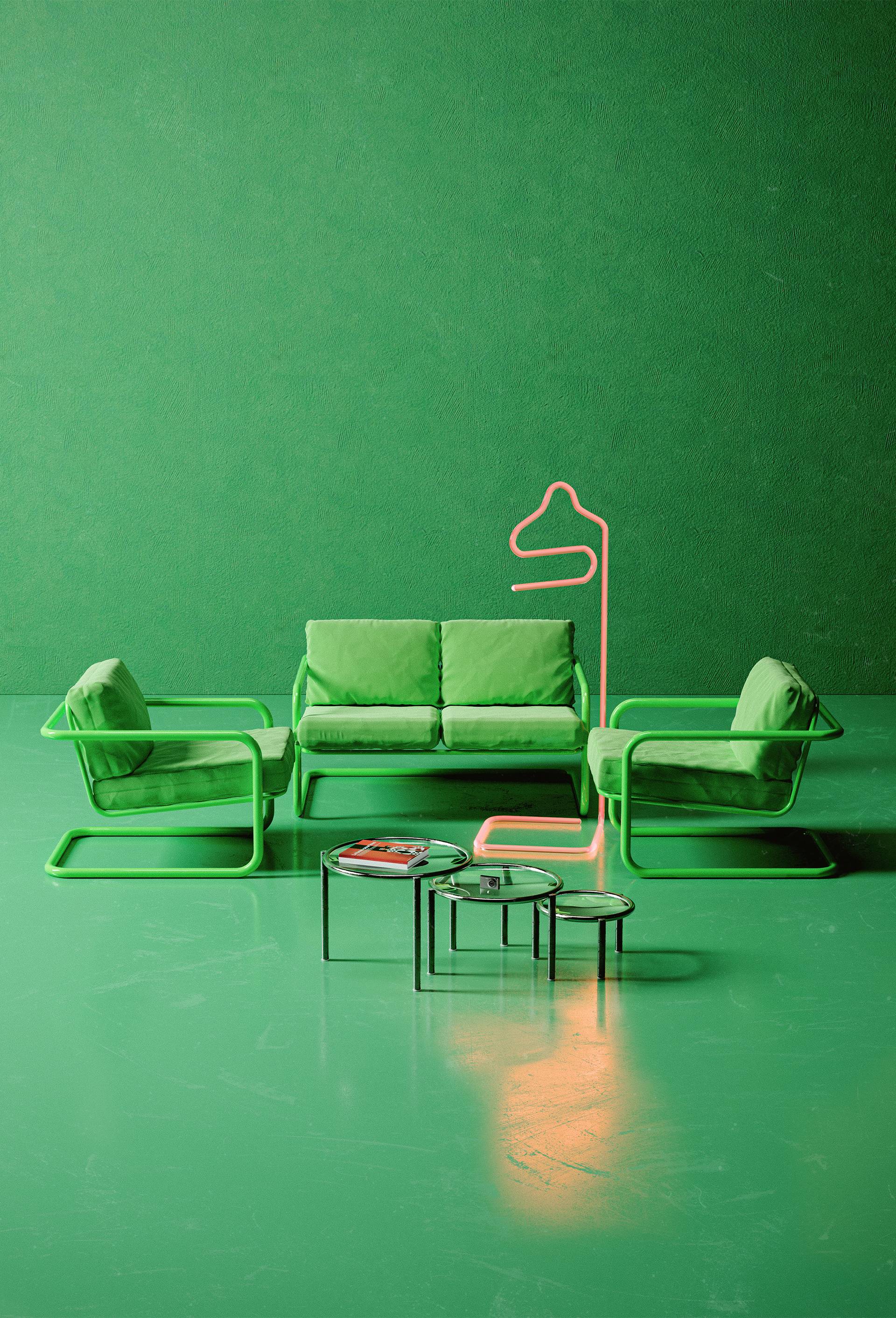 Exclu web - Fauteuil tubulaire vert, 60x62x70 cm - STUDIO PRISUNIC x MONOPRIX, Vert fonc&eacute;, large image number 3