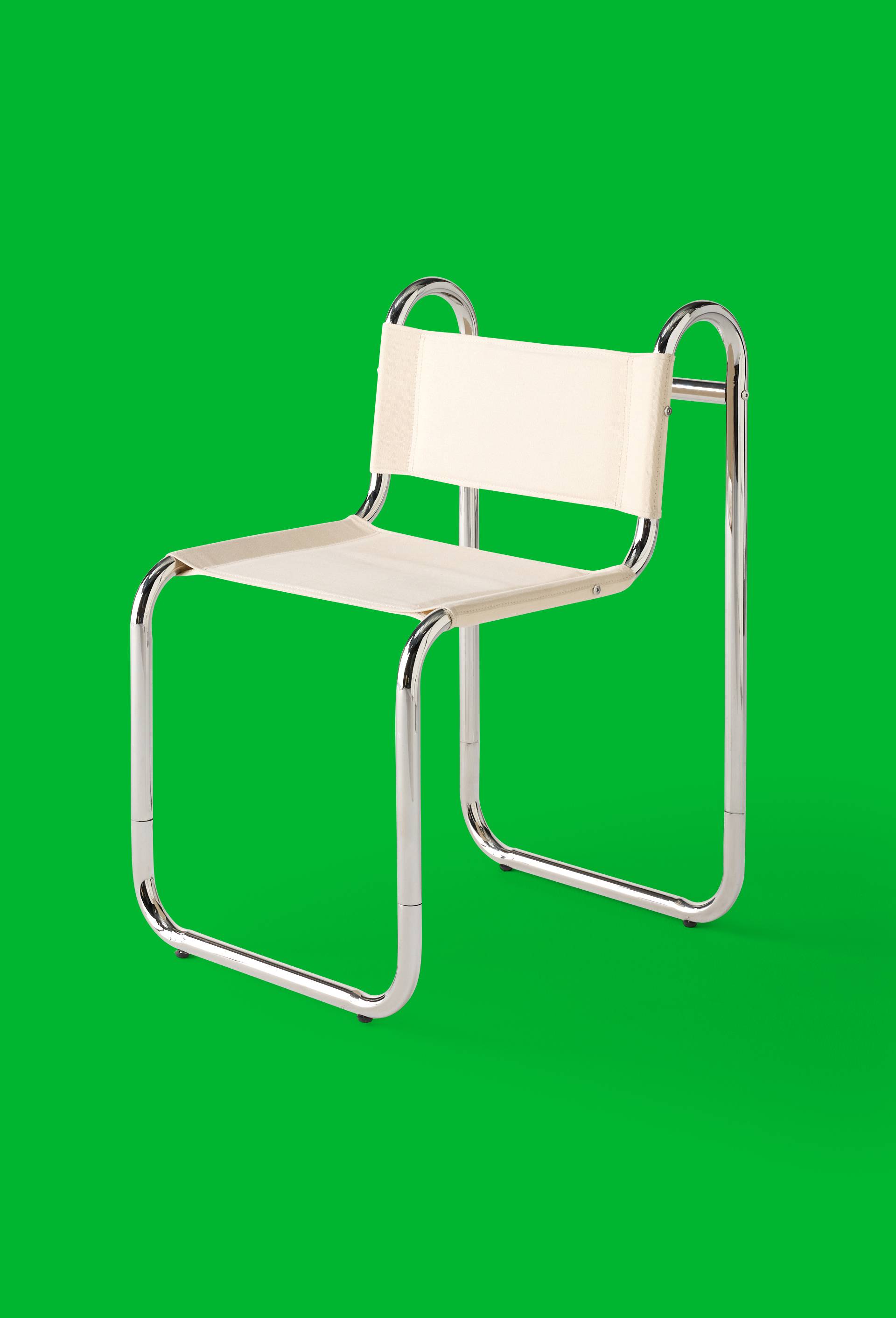 Exclu web - Chaise tubulaire chrom&eacute;e et &eacute;crue, 80x60 cm - STUDIO PRISUNIC x MONOPRIX, Ecru, large image number 0.0