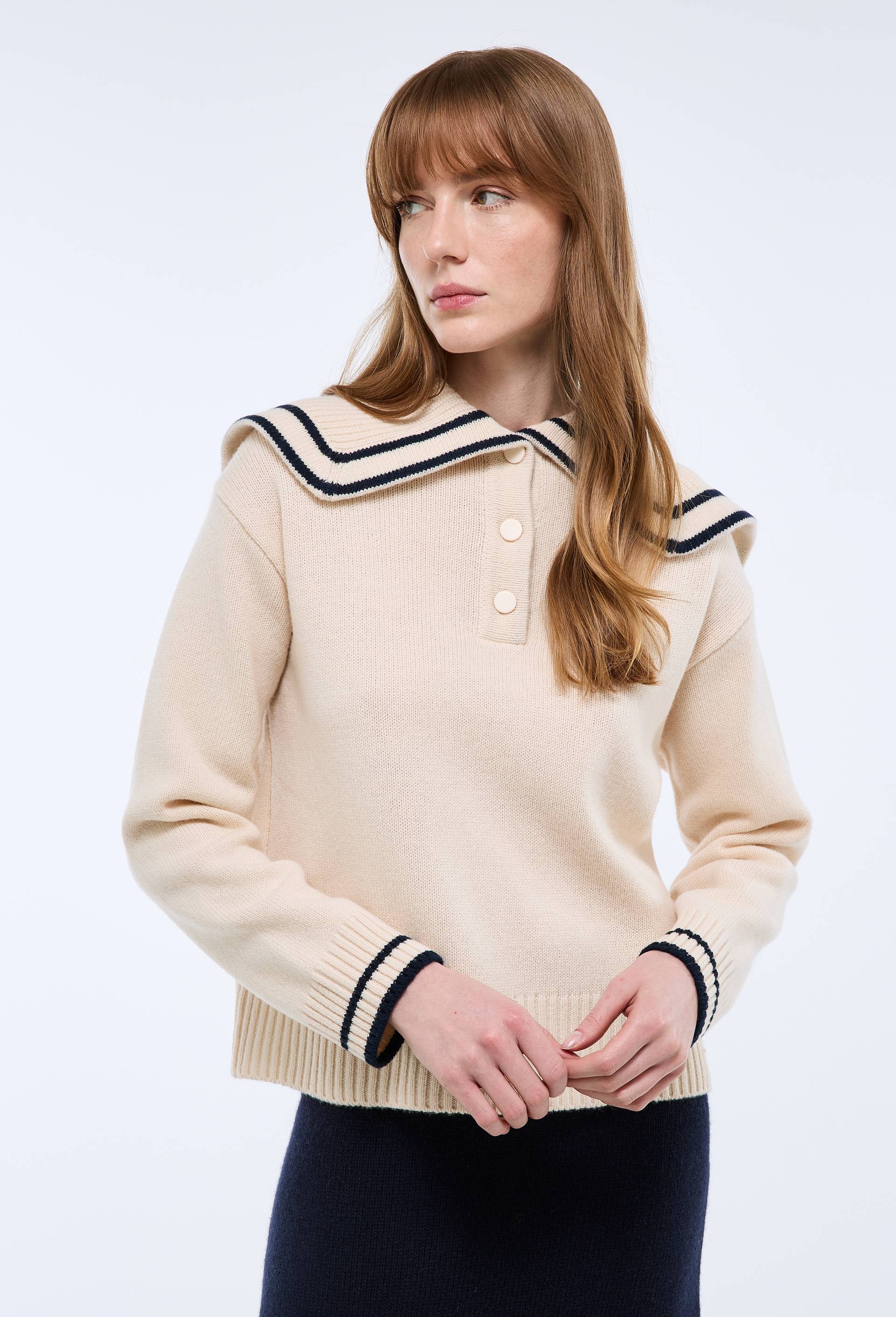 Pull col marin manches longues en laine, Beige clair, large image number 1