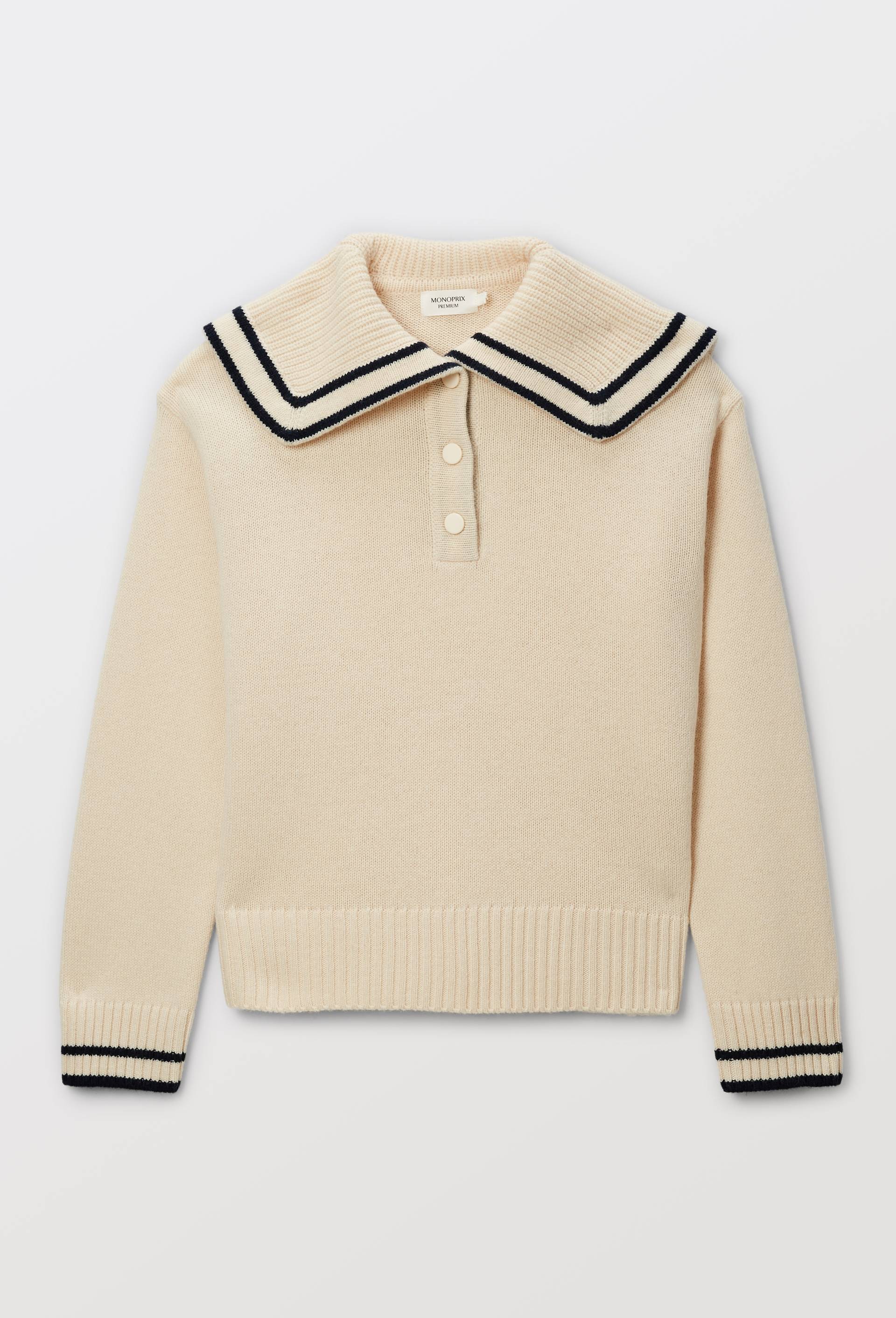 Pull col marin manches longues en laine, Beige clair, large image number 3