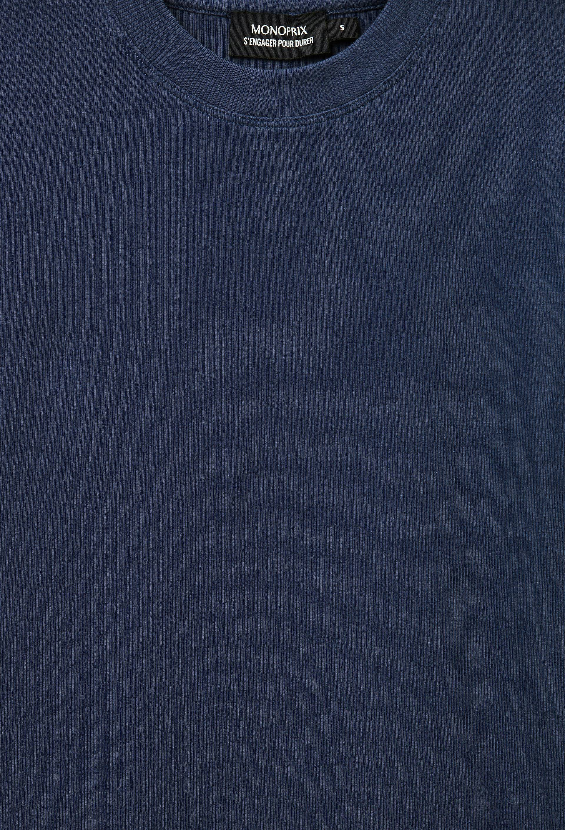 T-shirt manches longues col rond c&ocirc;tel&eacute; en coton BIO GOTS, Bleu fonc&eacute;, large image number 4