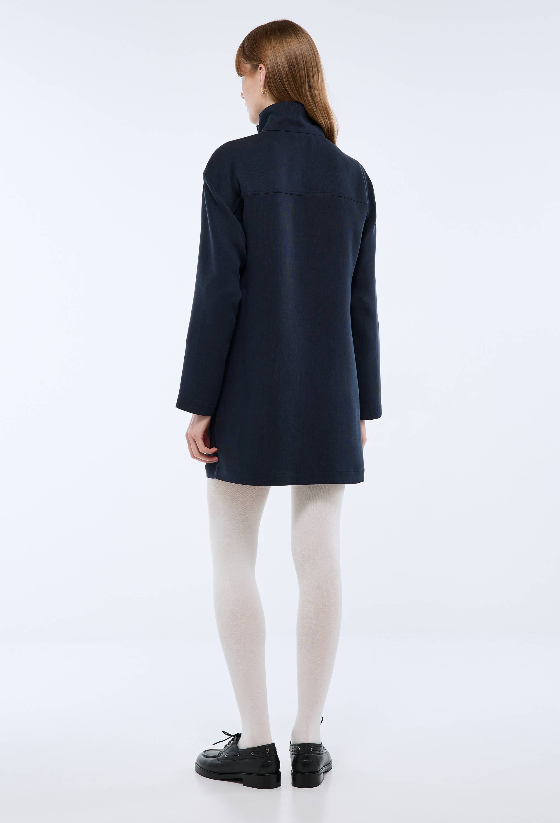 Robe courte col montant unie, Bleu fonc&eacute;, large image number 1.0