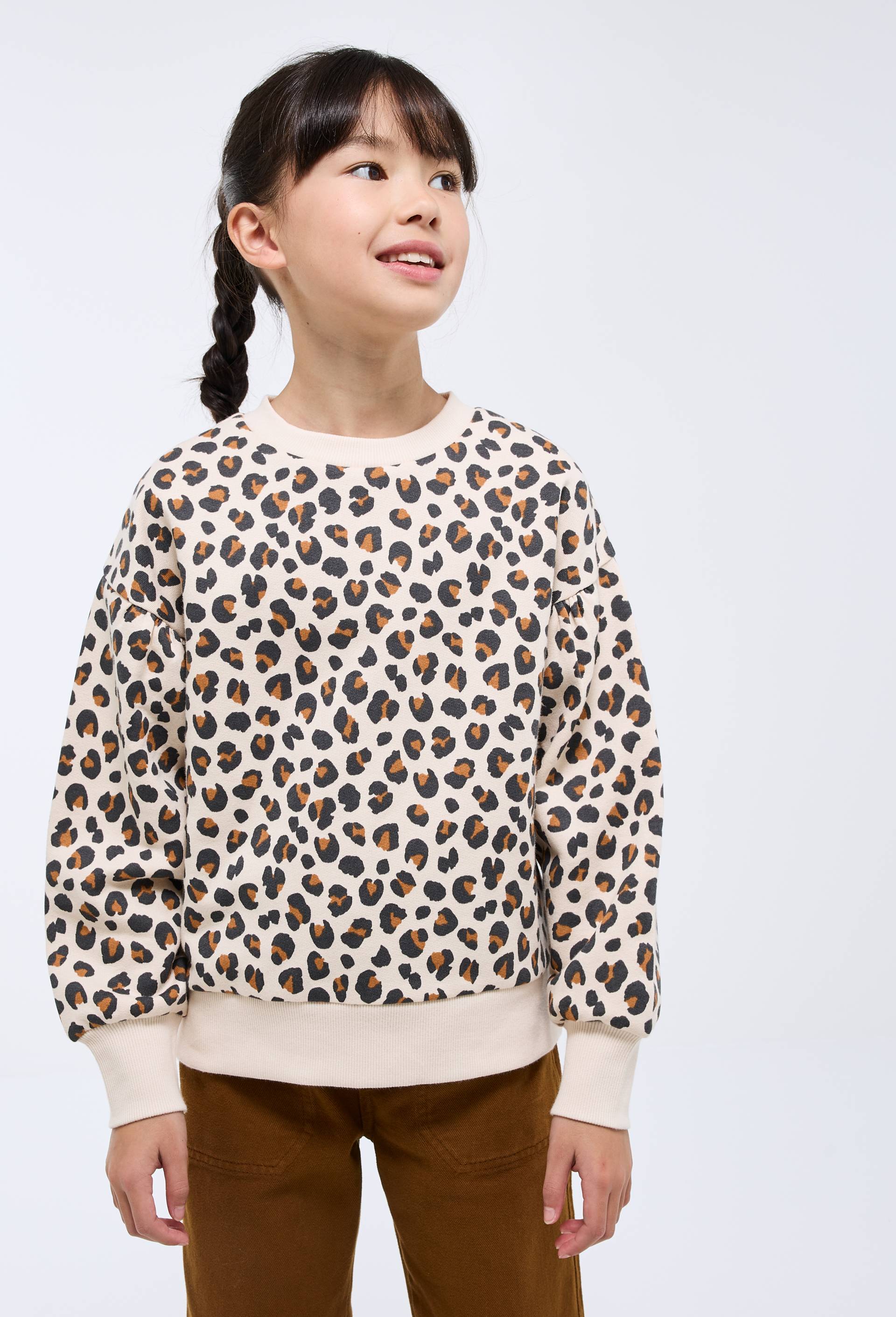 Sweat imprim&eacute; l&eacute;opard contenant du coton BIO, Beige clair, large image number 0