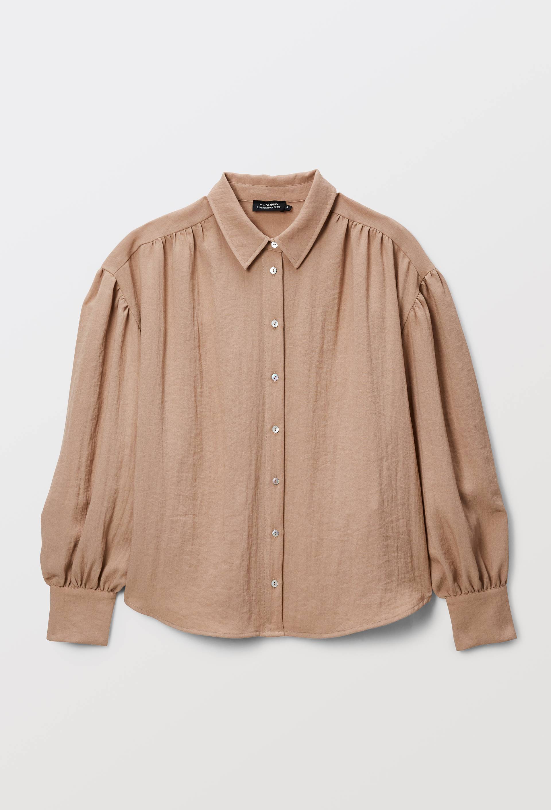Chemise manches longues unie, Beige, large image number 2