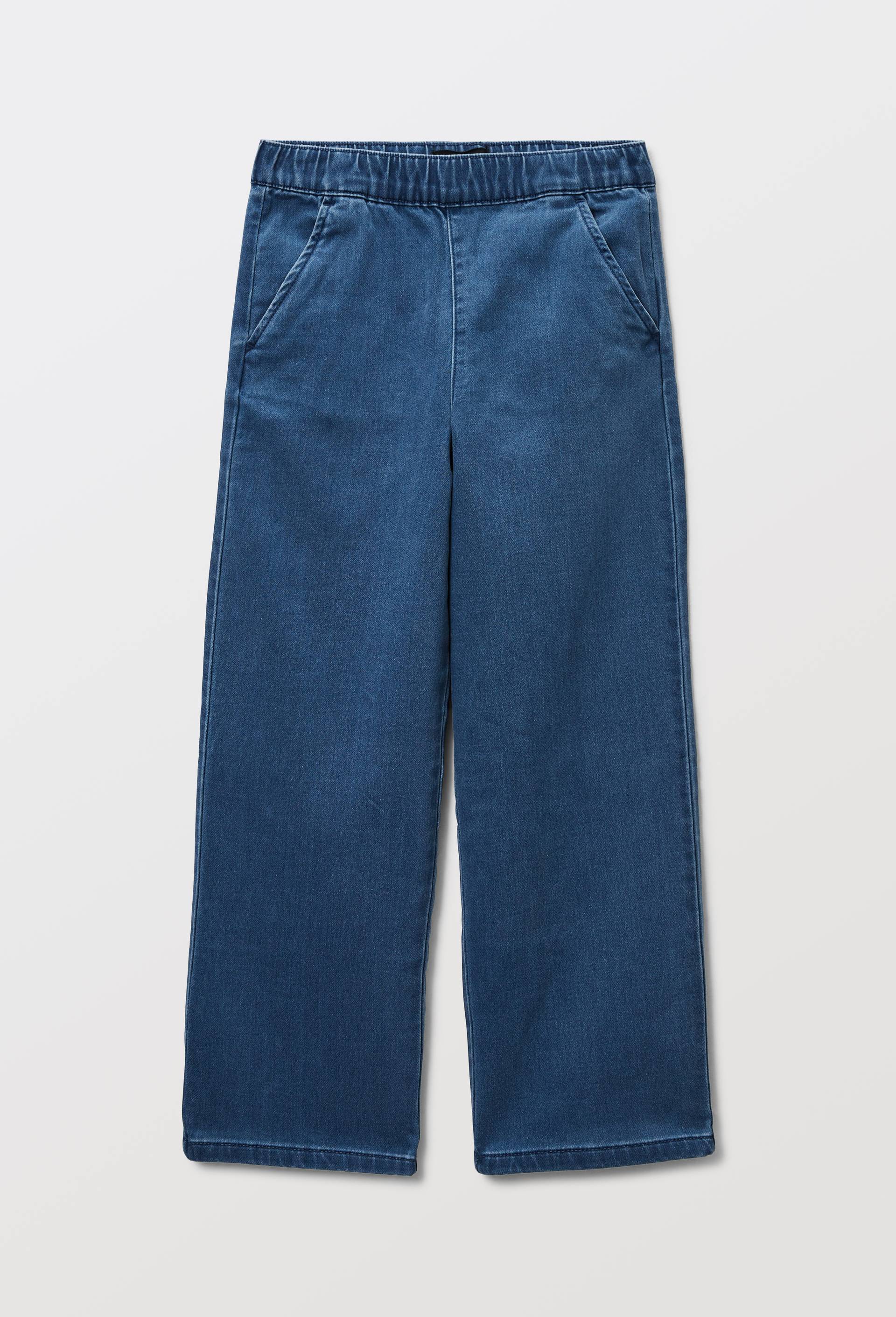 Pantalon taille &eacute;lastiqu&eacute;e en coton chambray, Bleu fonc&eacute;, large image number 0.0