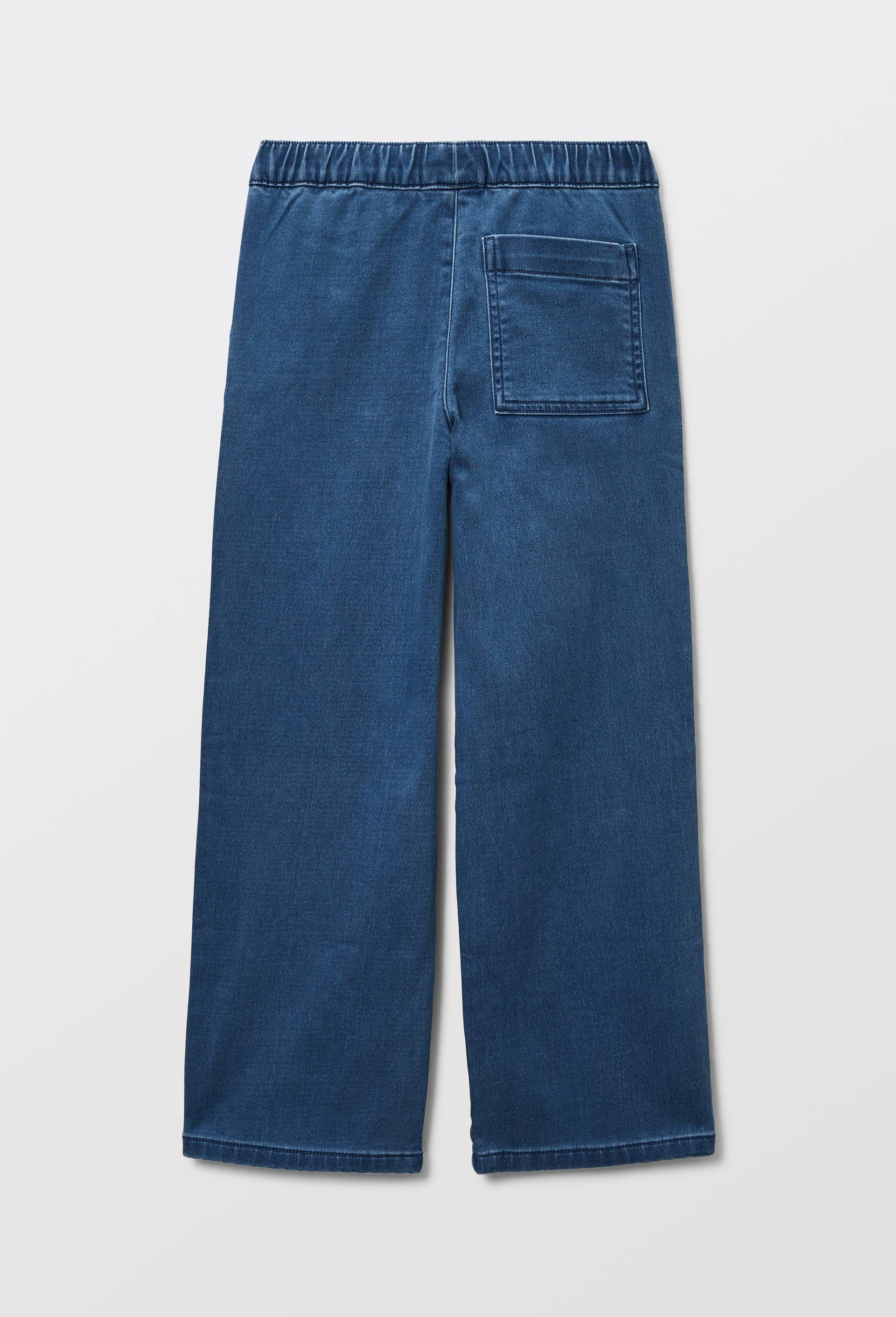 Pantalon taille &eacute;lastiqu&eacute;e en coton chambray, Bleu fonc&eacute;, large image number 1