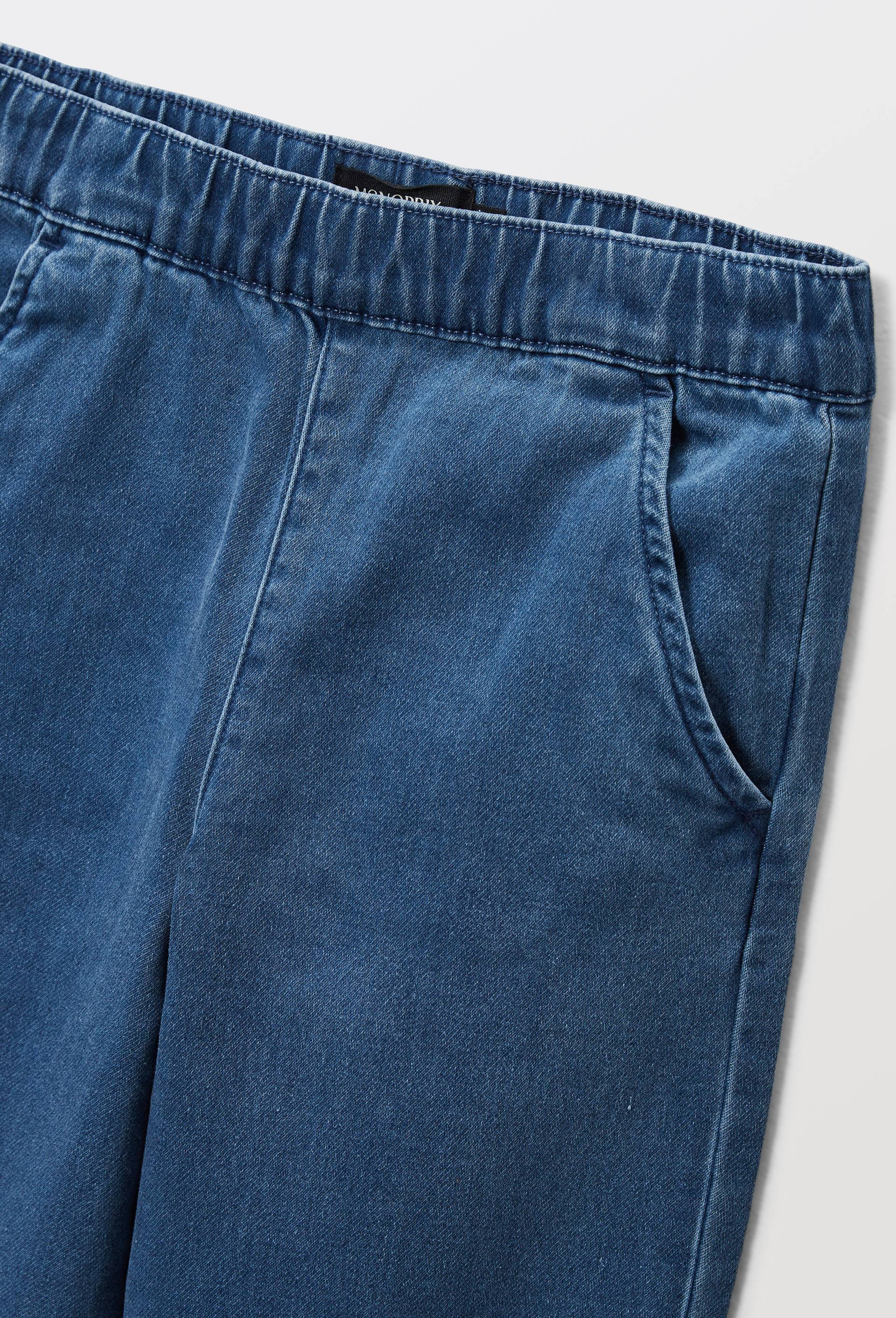 Pantalon taille &eacute;lastiqu&eacute;e en coton chambray, Bleu fonc&eacute;, large image number 2