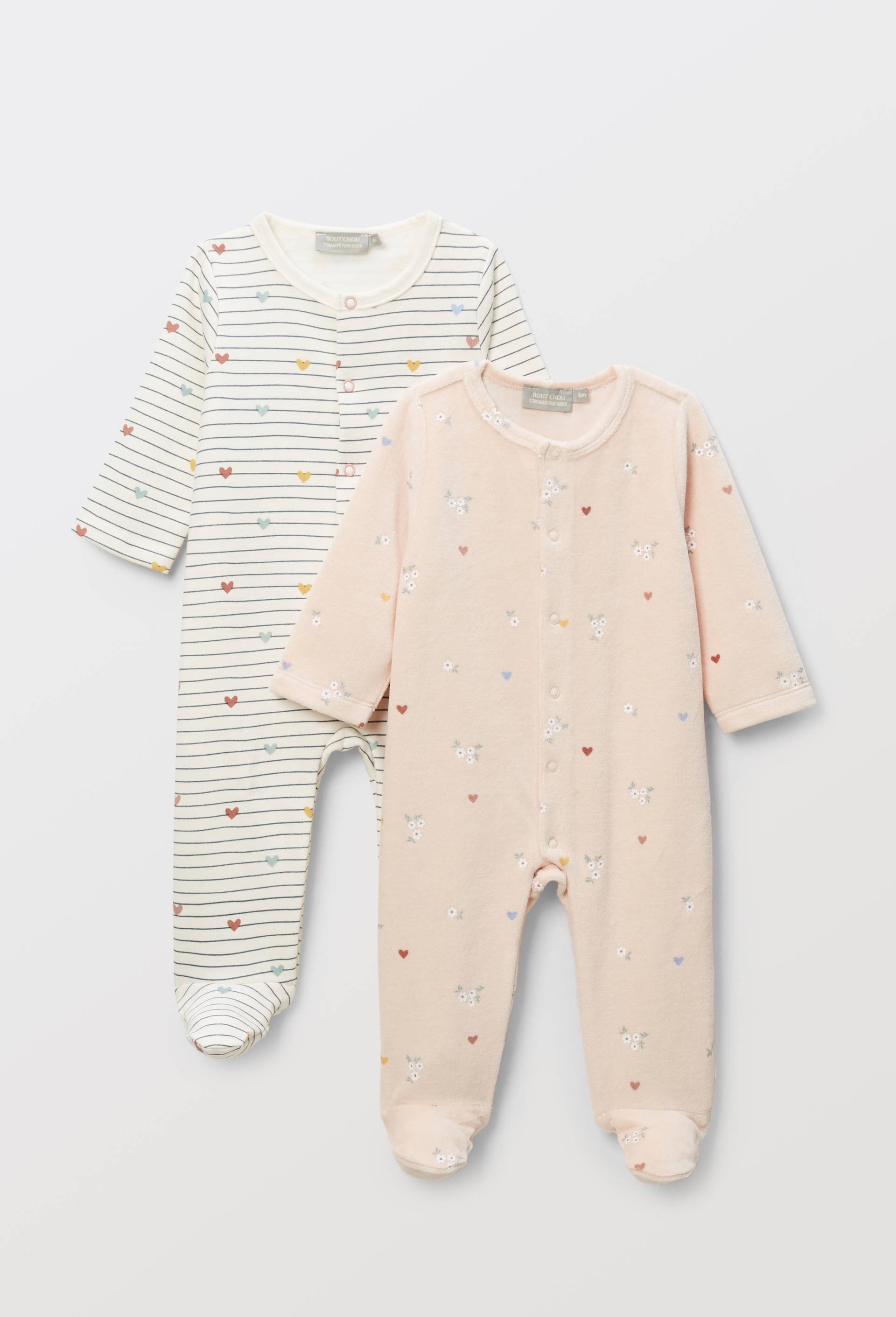 Lot de 2 dors-bien en velours et en molleton en coton BIO, Rose clair, large image number 0
