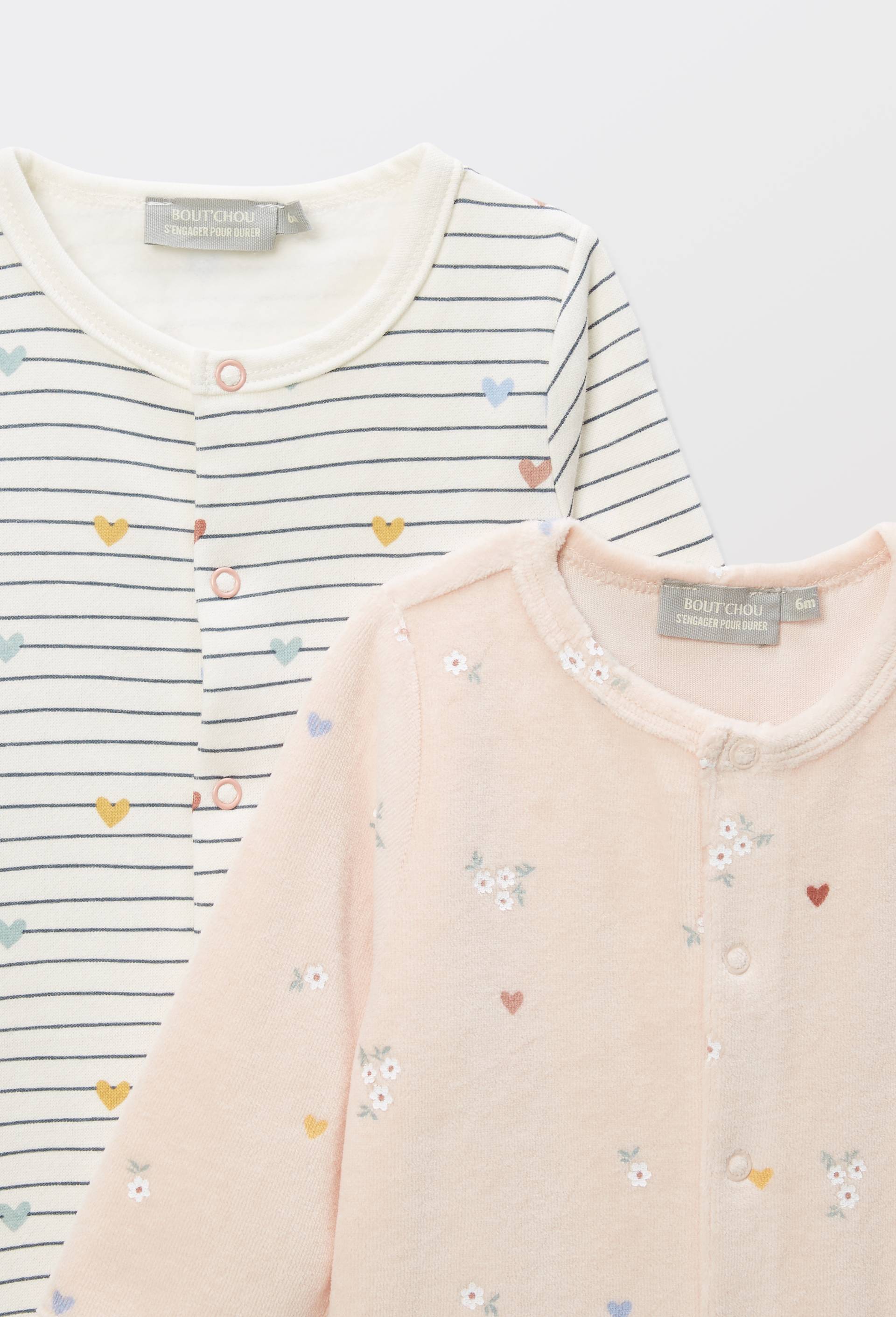 Lot de 2 dors-bien en velours et en molleton en coton BIO, Rose clair, large image number 2