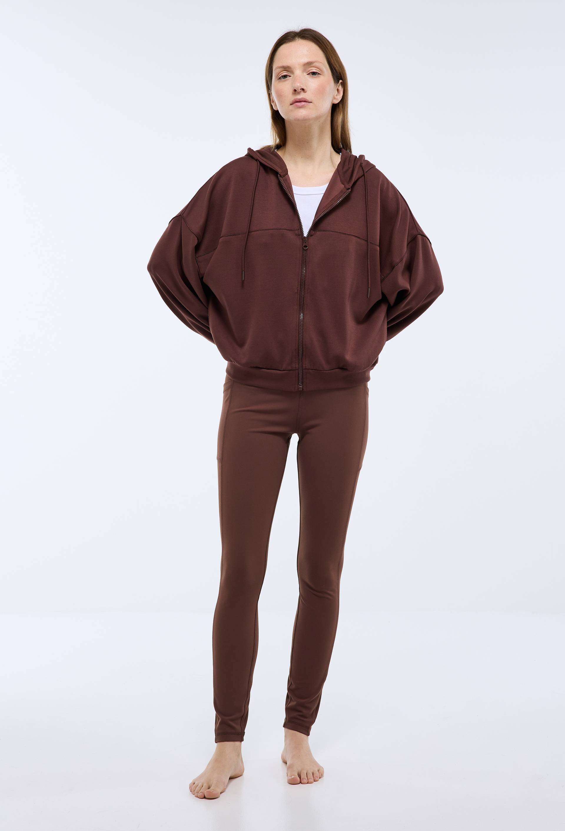 Legging de sport effet peau de p&ecirc;che avec poches, Brun fonc&eacute;, swatch image