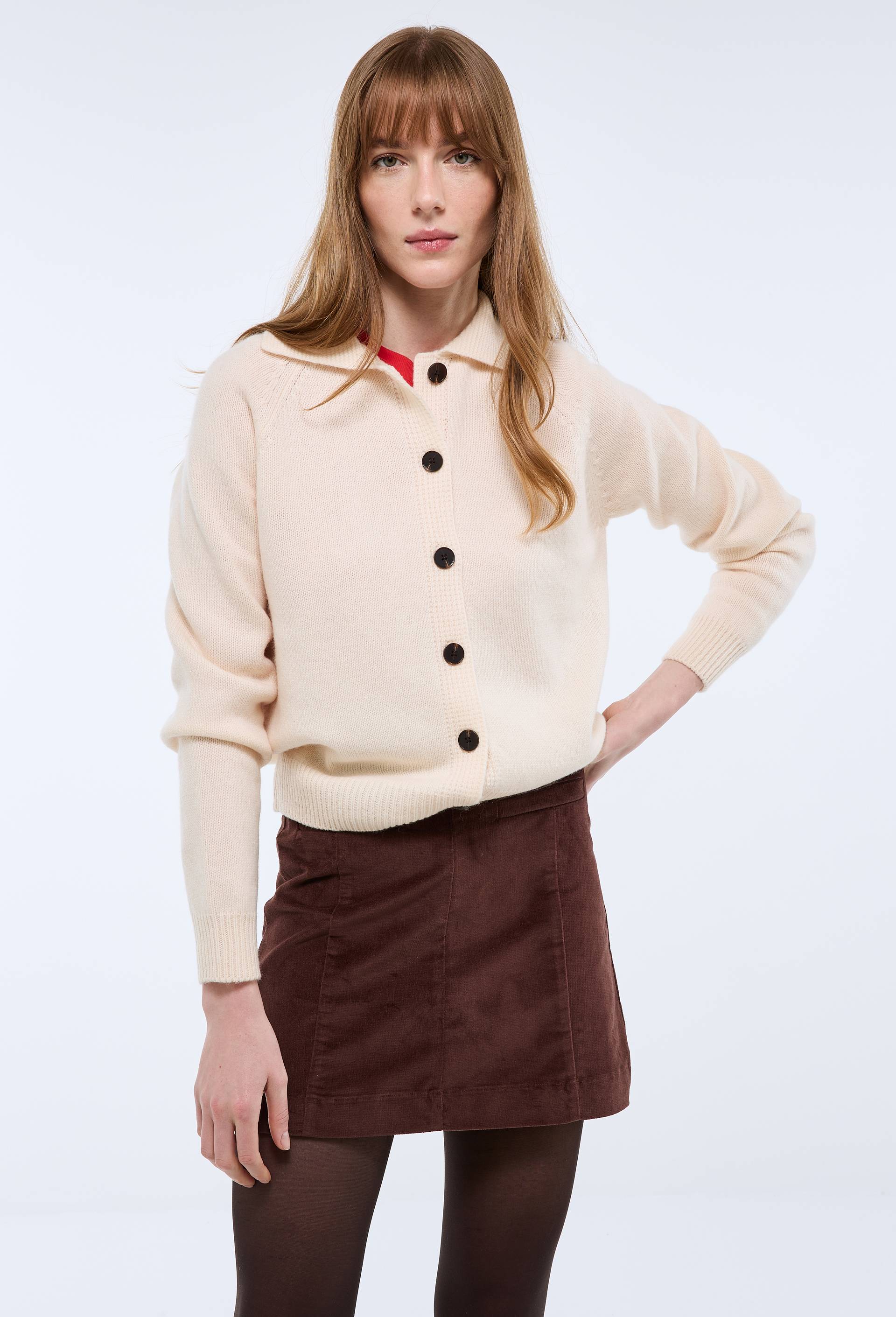 Cardigan en laine avec col, Beige clair, large image number 0