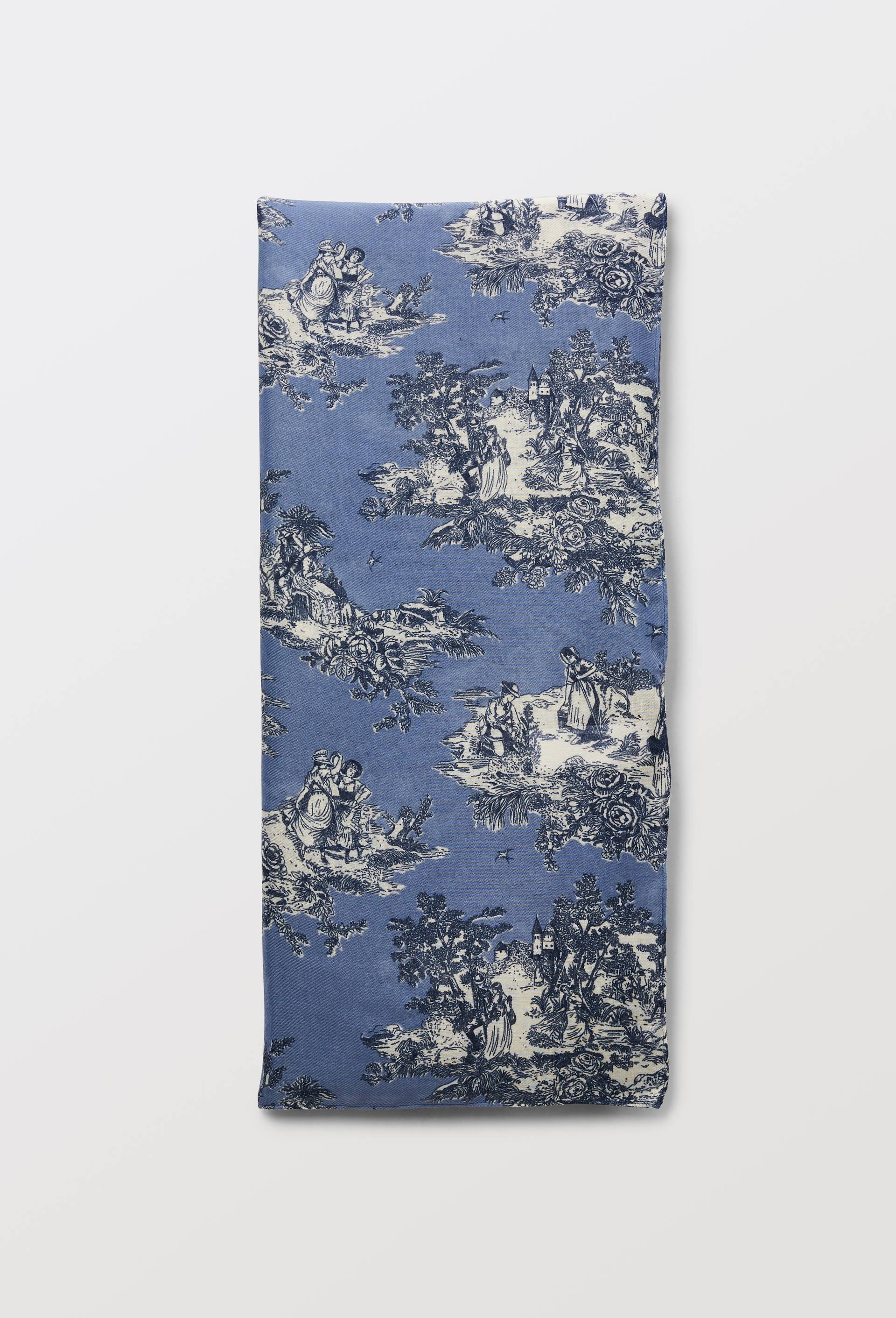 Echarpe imprim&eacute;e, mati&egrave;re recycl&eacute;e, Bleu, swatch image