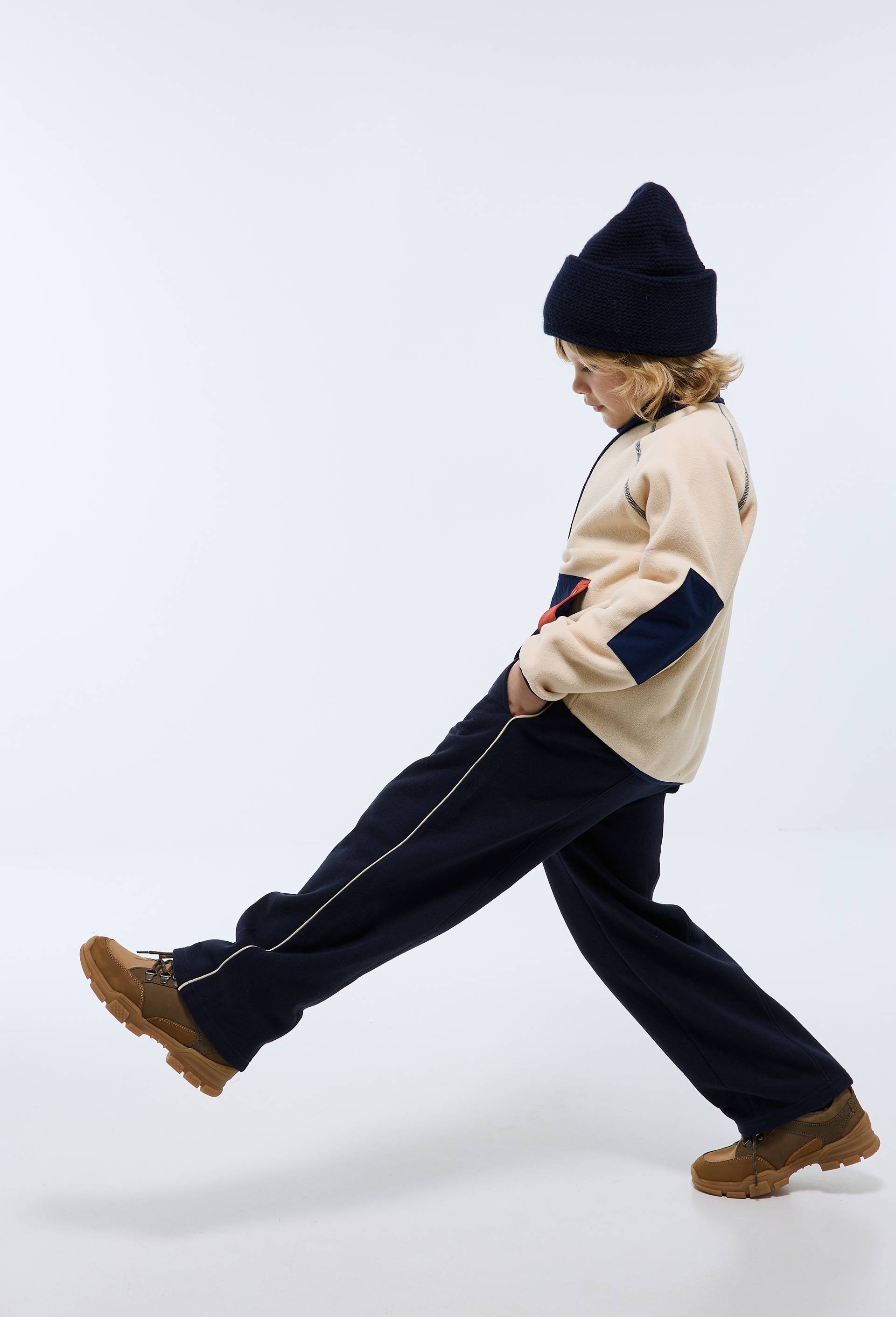 Jogging droit chaud en coton GOTS, Bleu fonc&eacute;, large image number 0