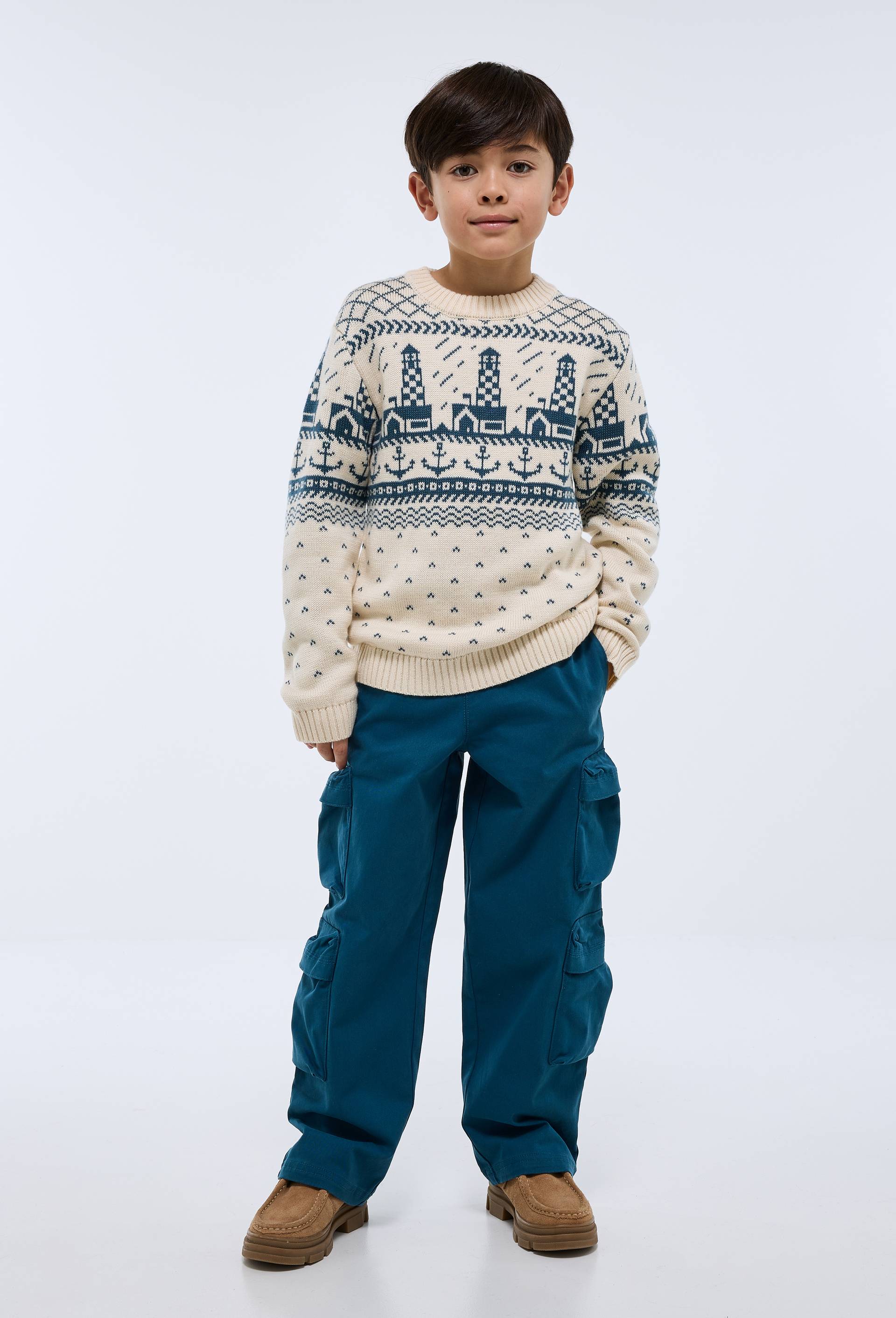 Pantalon cargo large, contenant du coton, Bleu, large image number 0.0
