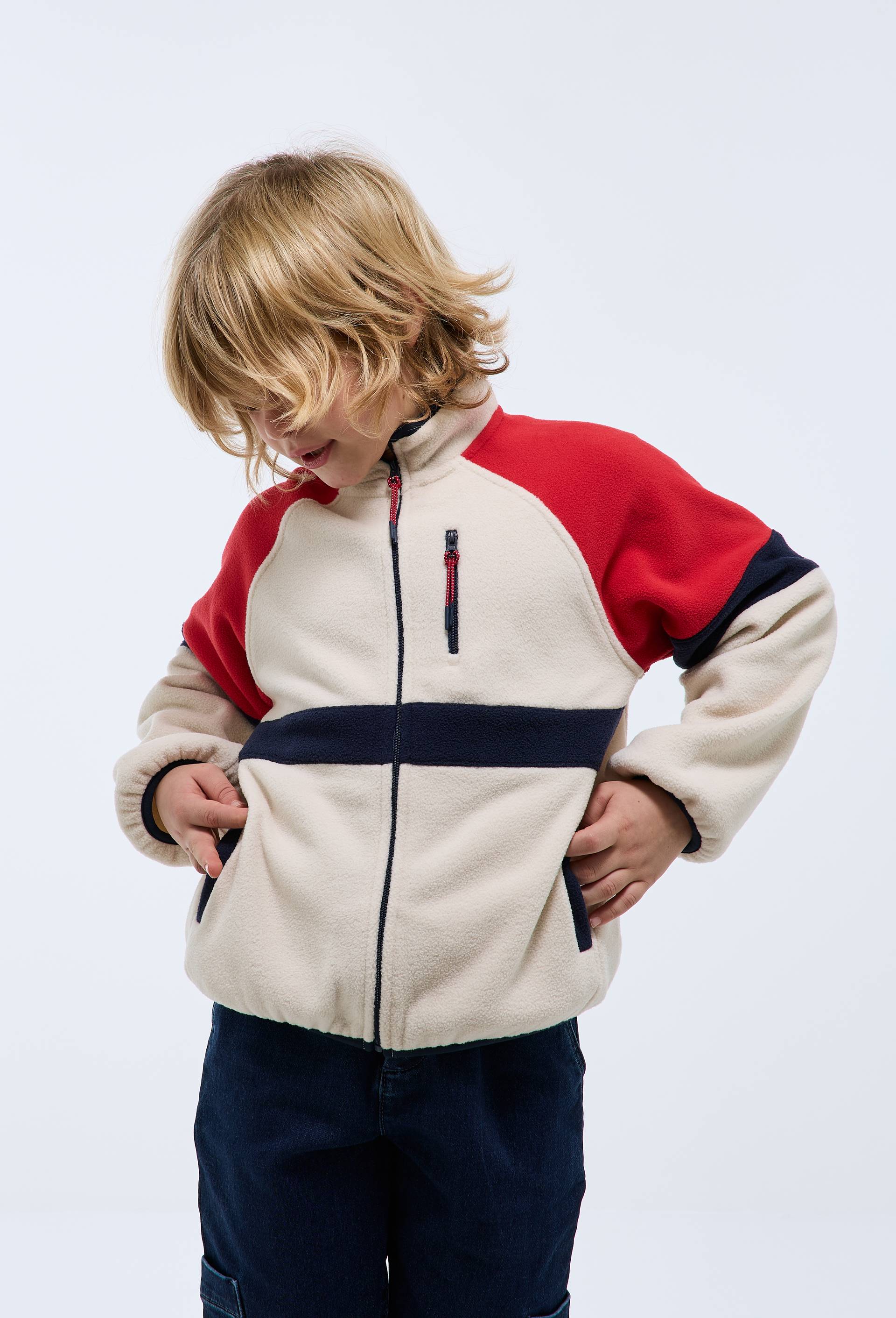 Sweat zipp&eacute; en polaire, Beige clair, large image number 1