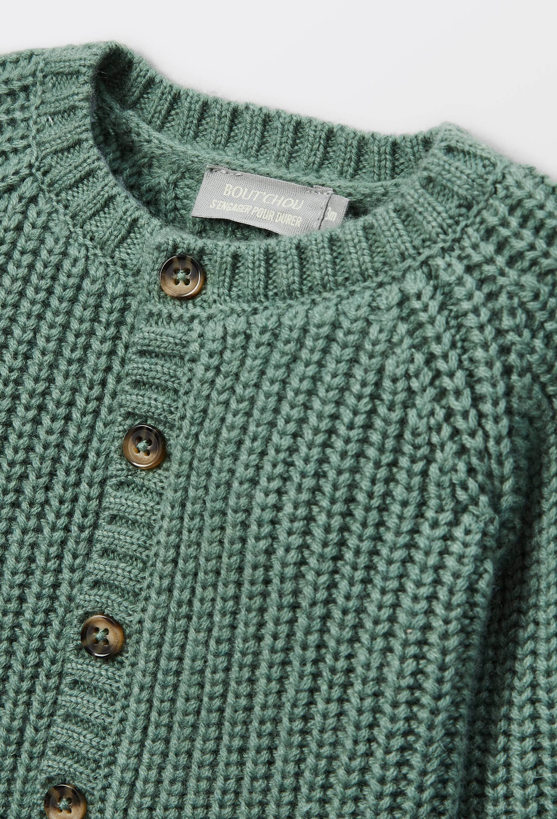 Cardigan &agrave; manches longues uni contenant de la laine, Vert, large image number 2