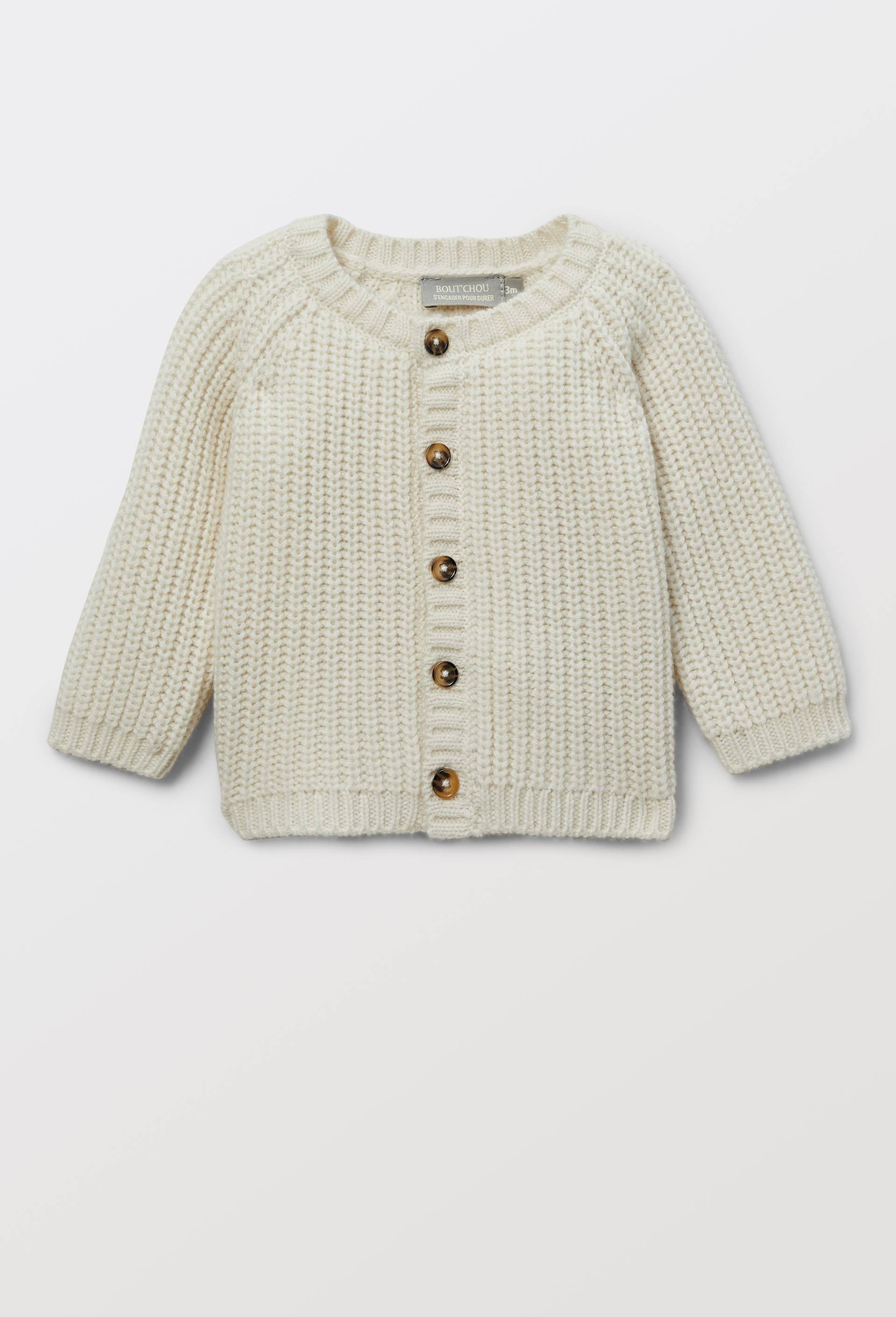 Cardigan &agrave; manches longues uni contenant de la laine, Ecru, swatch image