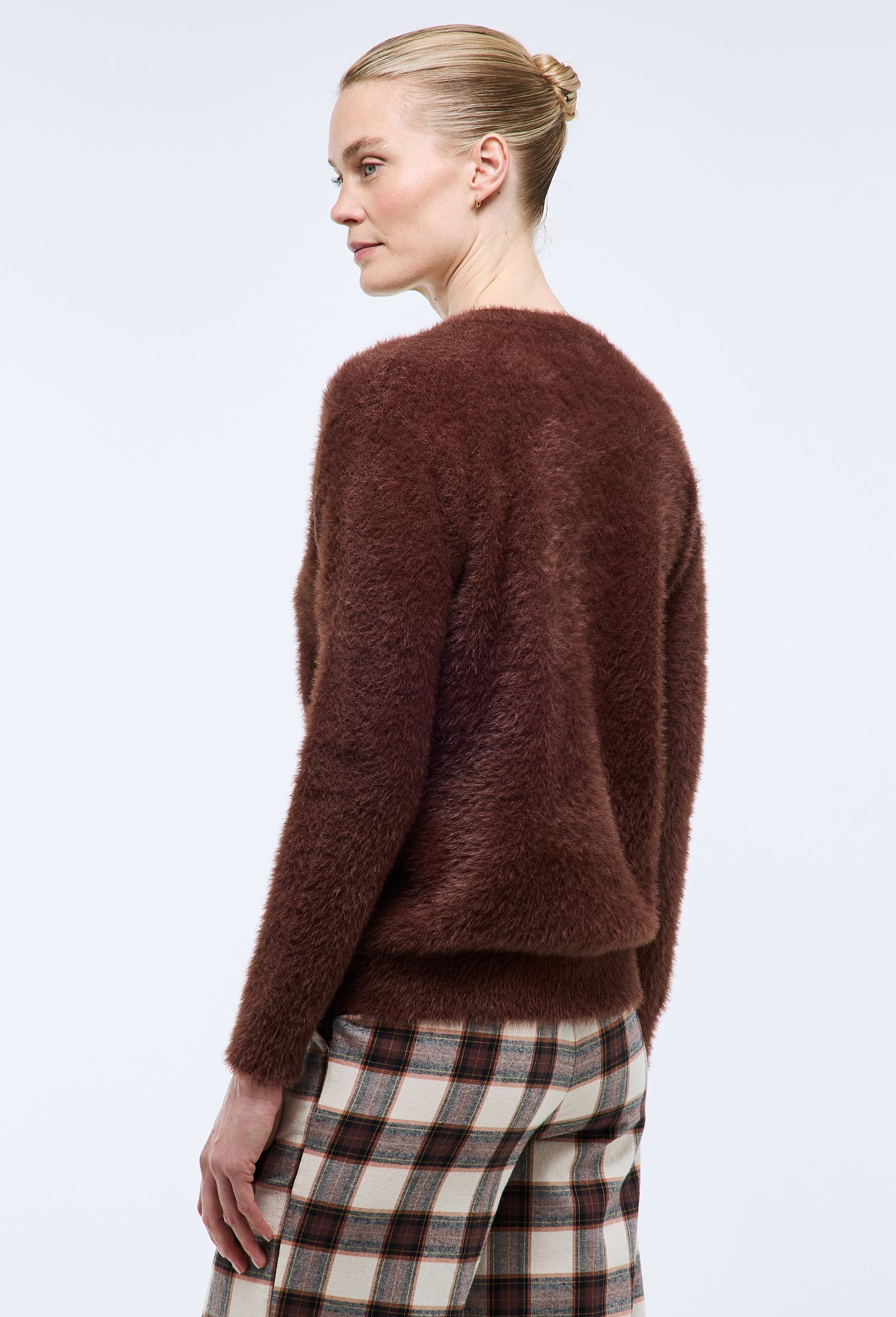Cardigan uni en laine et polyamide, Brun fonc&eacute;, large image number 1
