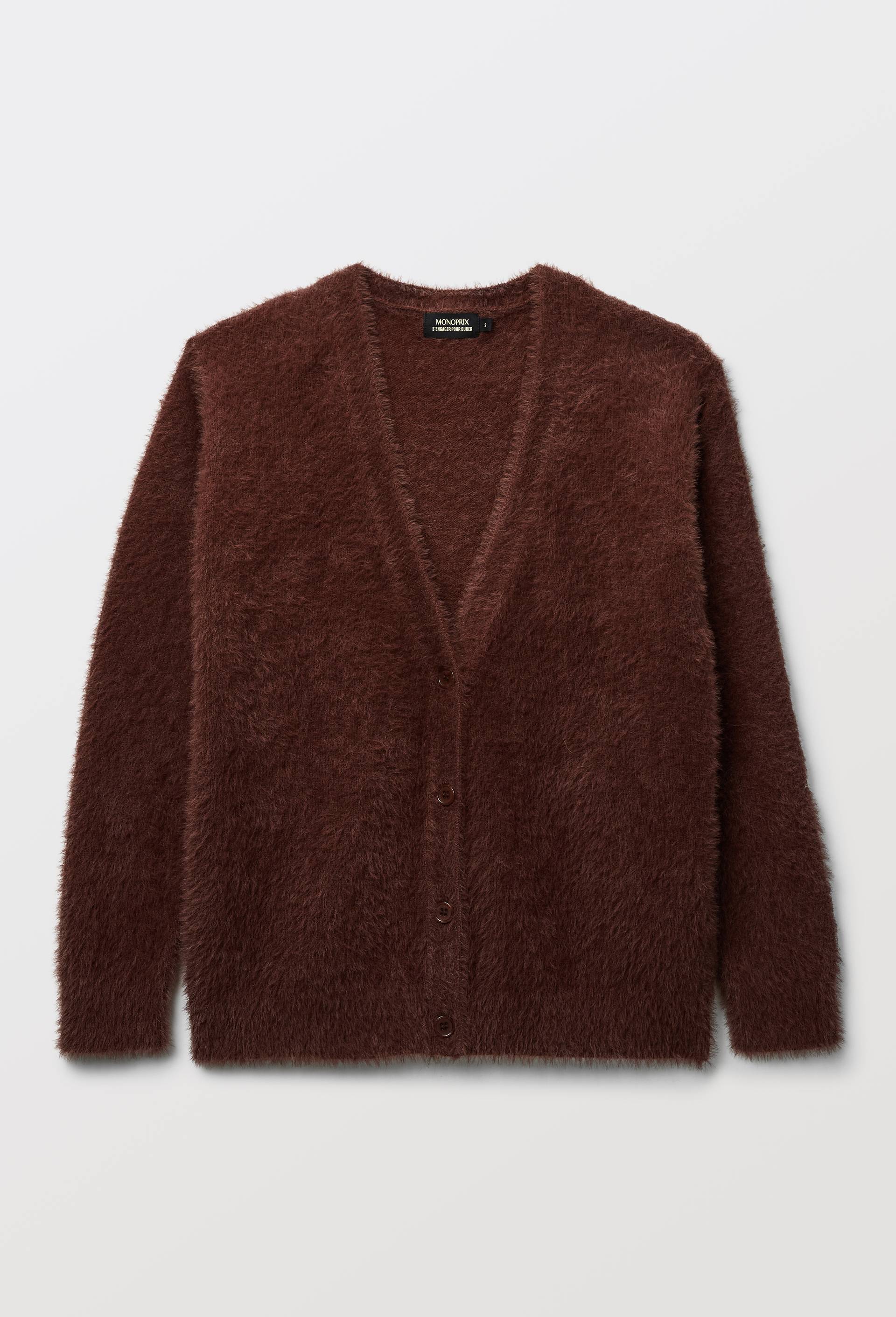 Cardigan uni en laine et polyamide, Brun fonc&eacute;, large image number 2.0